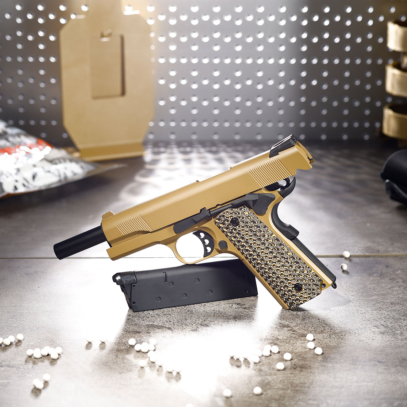 KLI M1911 MEU Vollmetall GBB 6mm BB Desert Tan - G10 Grip Edition Bild 1