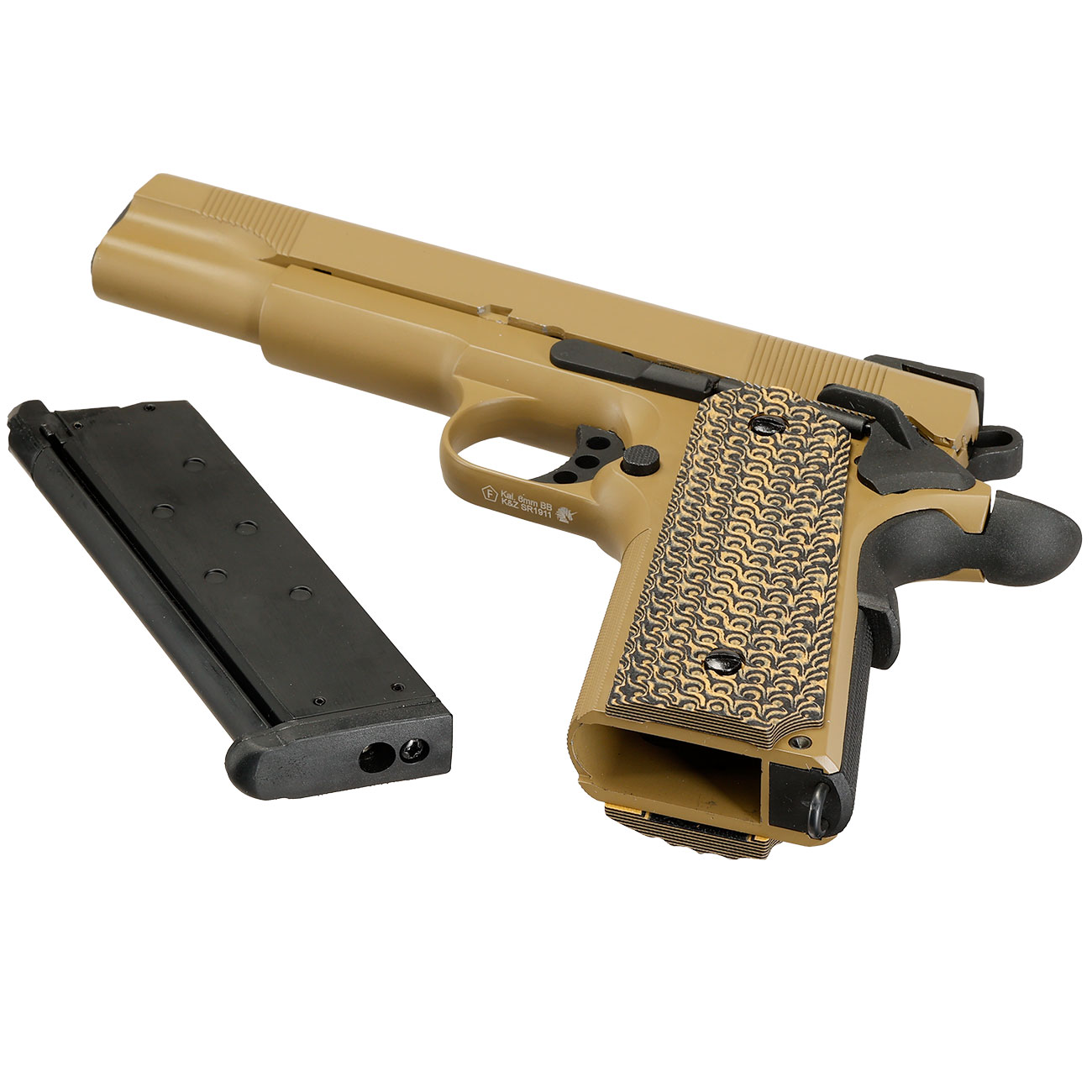 KLI M1911 MEU Vollmetall GBB 6mm BB Desert Tan - G10 Grip Edition Bild 7