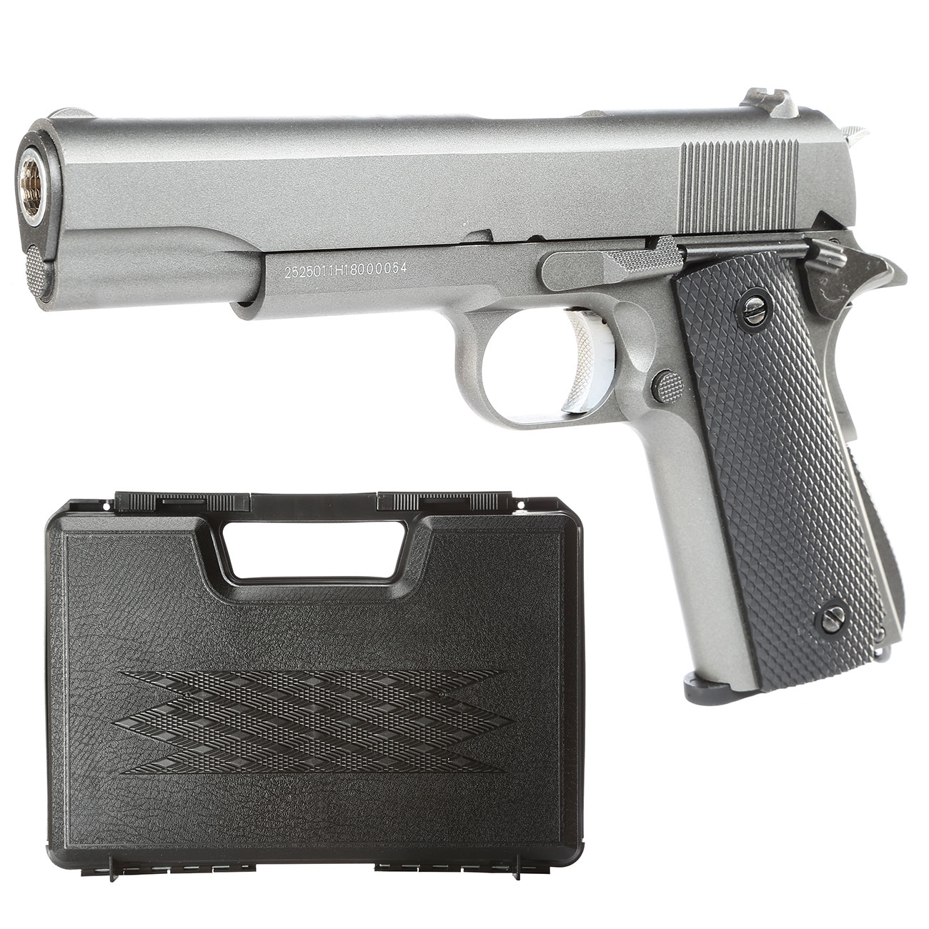 Well M1911A1 Vollmetall CO2 Blowback 6mm BB grau inkl. Koffer