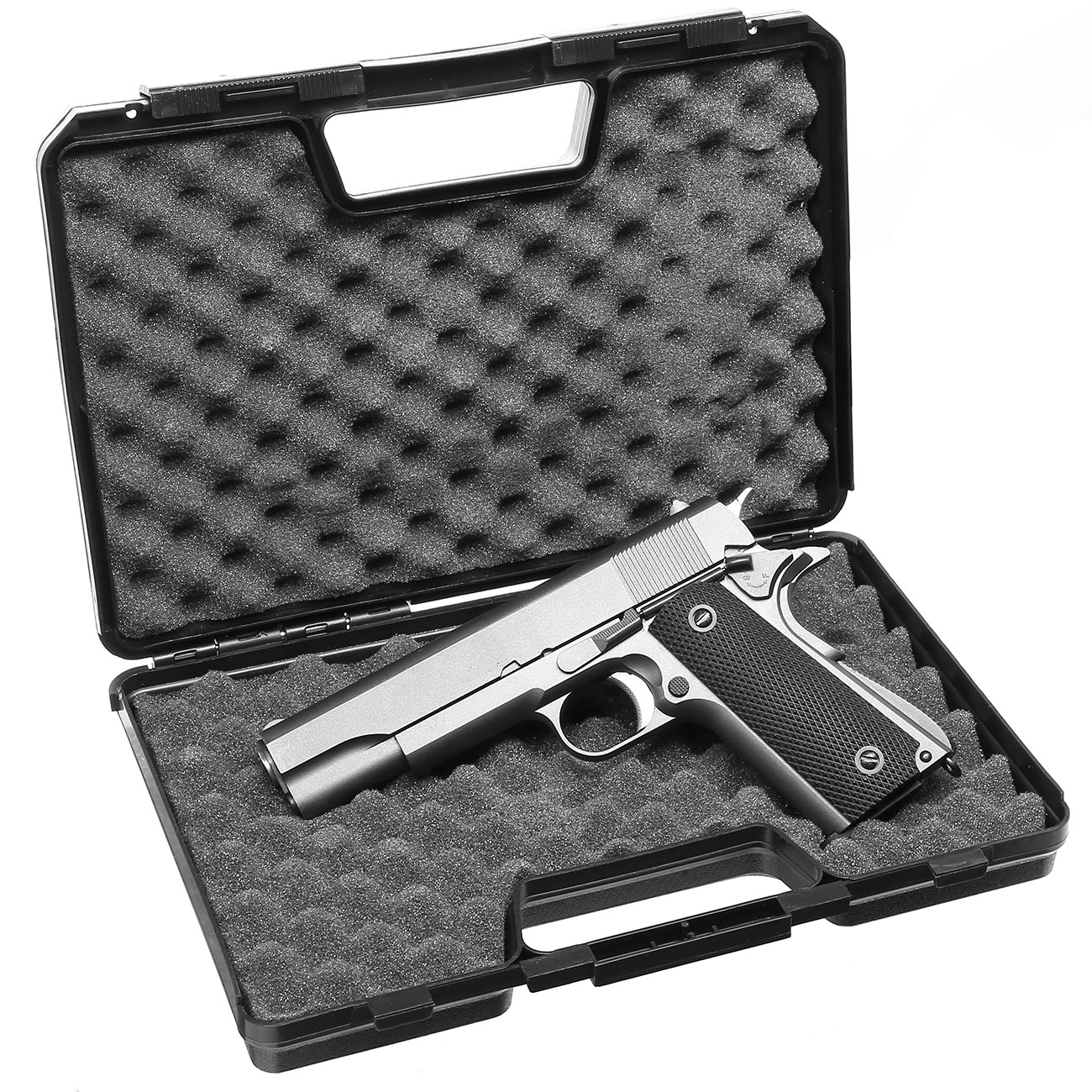 Well M1911A1 Vollmetall CO2 Blowback 6mm BB grau inkl. Koffer Bild 7