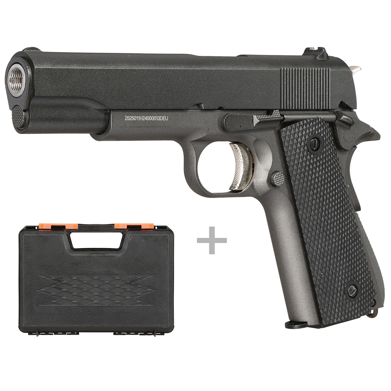 Well M1911A1 Vollmetall CO2 Blowback 6mm BB grau inkl. Koffer