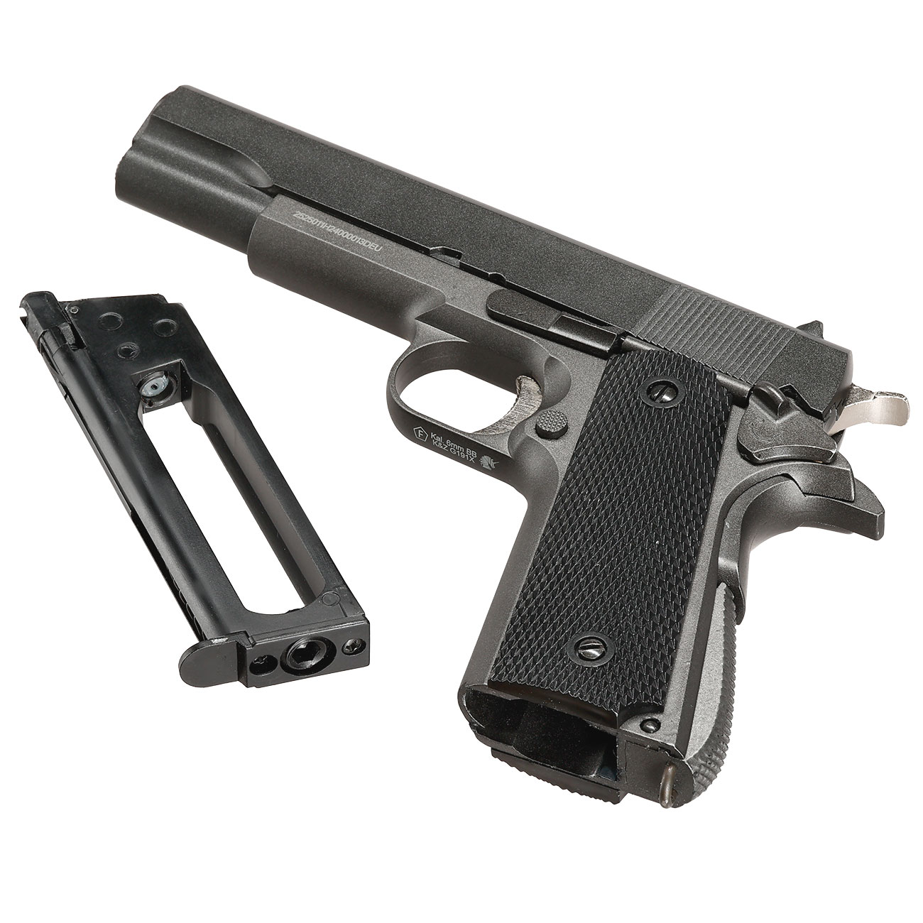 Well M1911A1 Vollmetall CO2 Blowback 6mm BB grau inkl. Koffer Bild 6