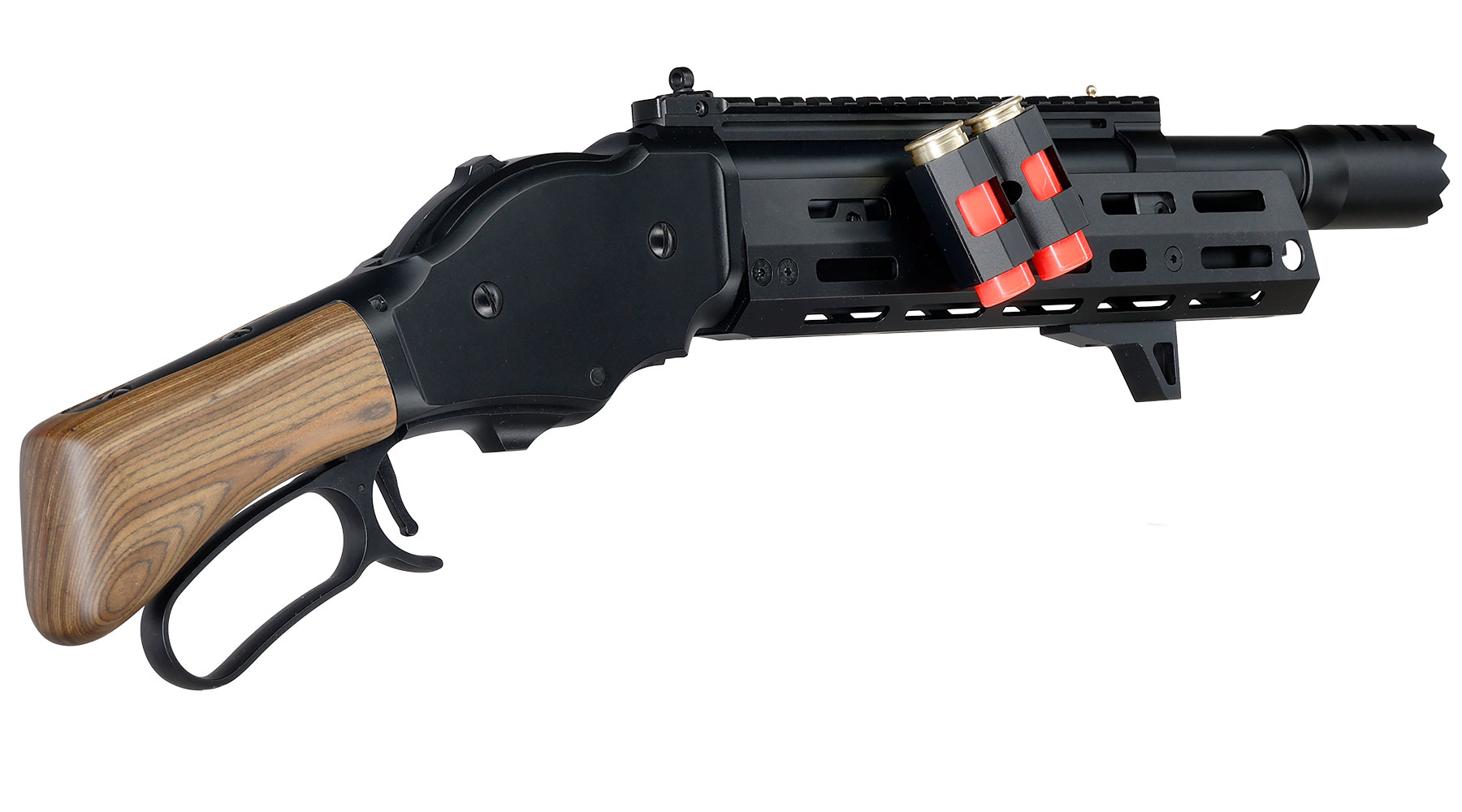 Golden Eagle M1887 Tactical Shorty Gas Lever Action mit Hlsenauswurf 6mm BB schwarz - Echtholz Version Bild 4