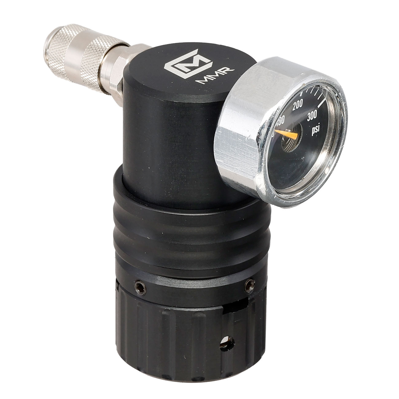 Mancraft MMR HPA Regulator m. seitlicher 4 mm EU Schnellkupplung / Druckmanometer schwarz Bild 2