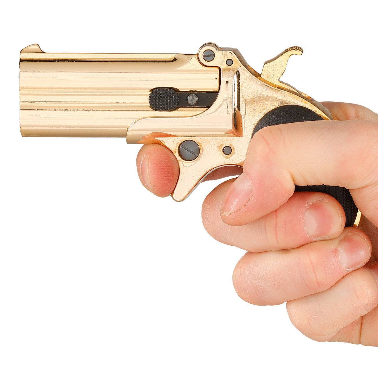 MaxTact Derringer Double Barrel Vollmetall Gas 6mm BB gold - Black Screw Version Bild 11