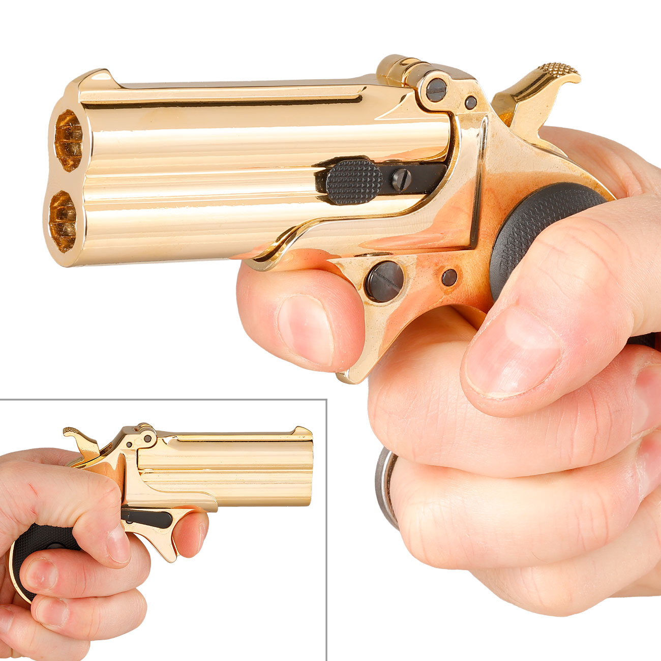 MaxTact Derringer Double Barrel Vollmetall Gas 6mm BB gold - Black Screw Version Bild 8