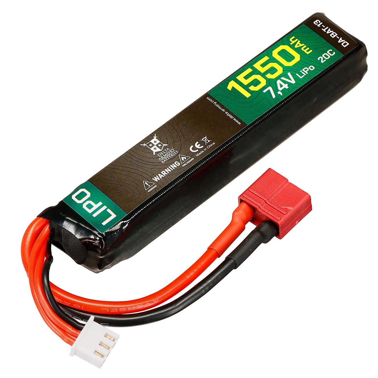 Delta Armory LiPo Akku 7,4V 1550mAh 20C Small Stick-Type m. T-Stecker Anschluss