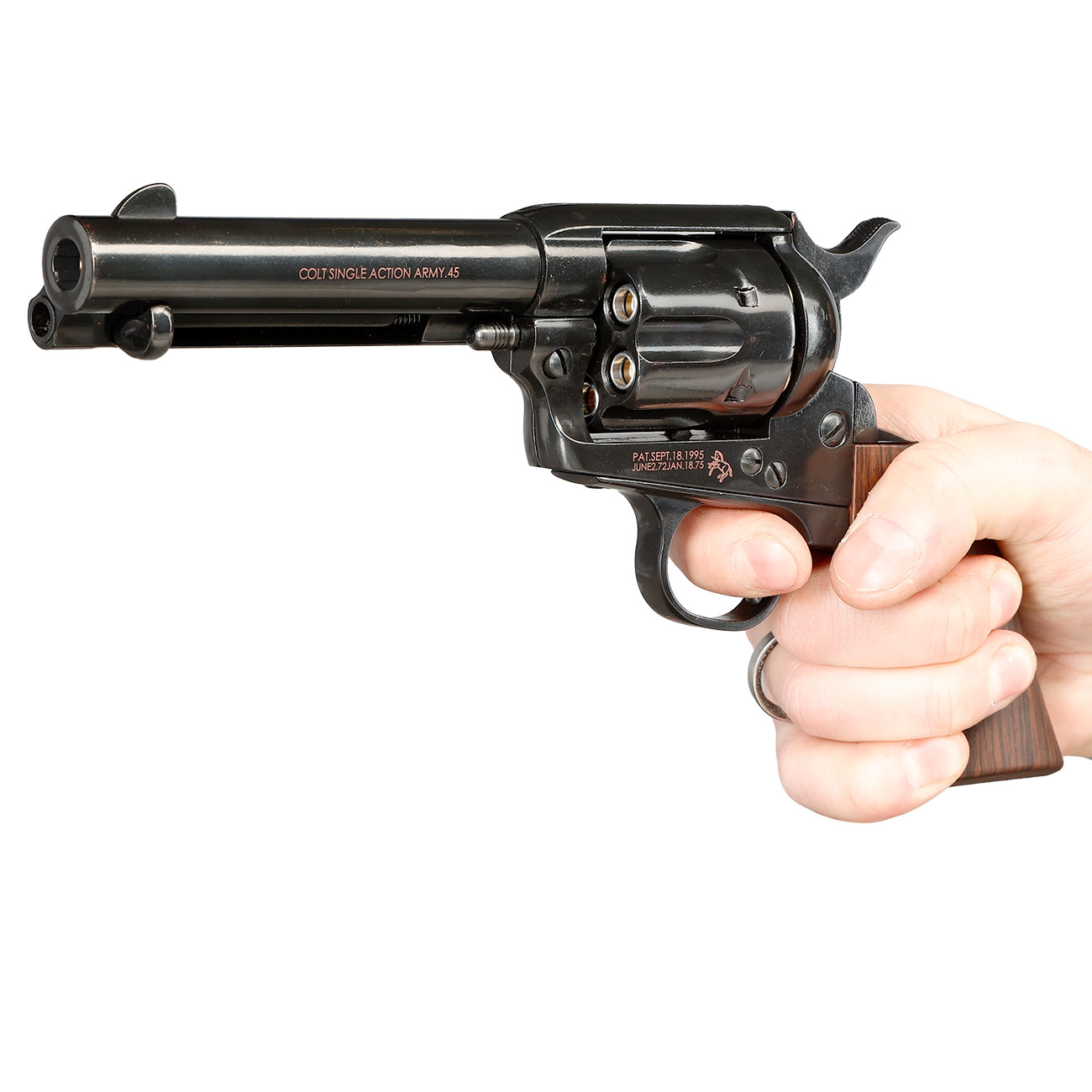 King Arms Colt SAA .45 Peacemaker 4 Zoll Revolver Gas 6mm BB Electroplating Black Bild 6