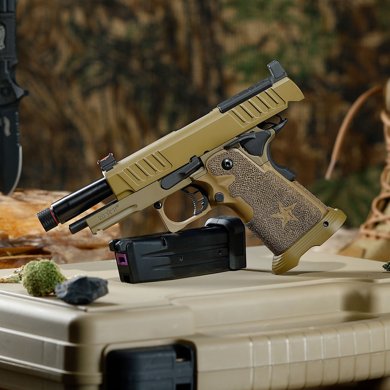 EMG Staccato 2011 C2 Vollmetall Hand Stippling Grip GBB 6mm BB Flat Dark Earth - CNC Version Bild 1