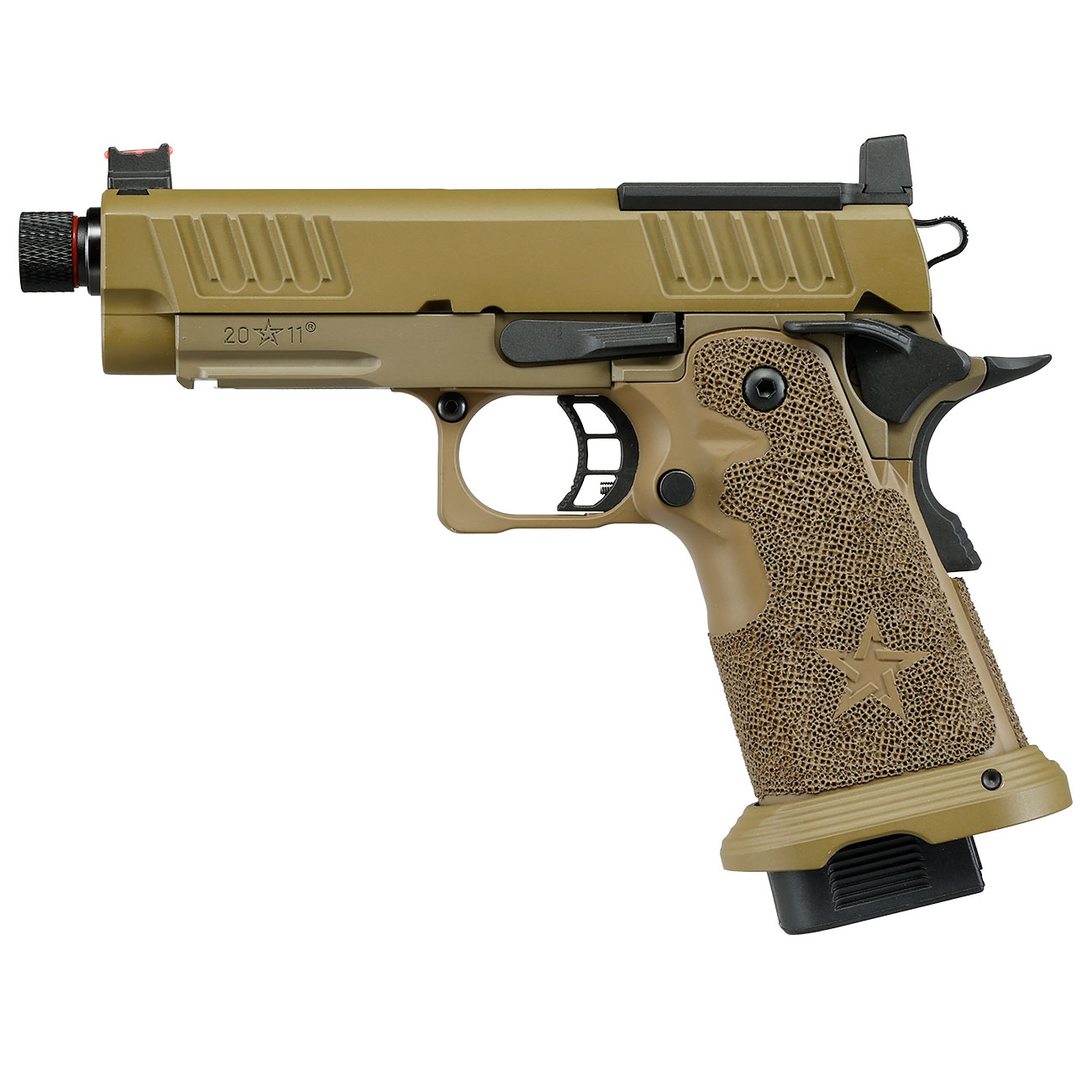 EMG Staccato 2011 C2 Vollmetall Hand Stippling Grip GBB 6mm BB Flat Dark Earth - CNC Version Bild 2