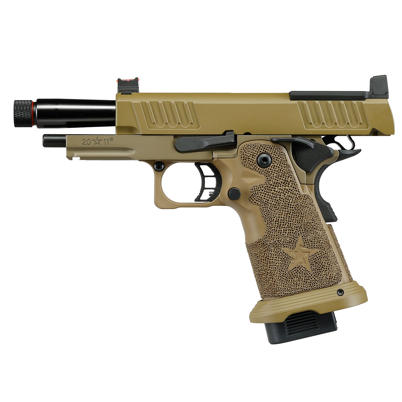 EMG Staccato 2011 C2 Vollmetall Hand Stippling Grip GBB 6mm BB Flat Dark Earth - CNC Version Bild 4