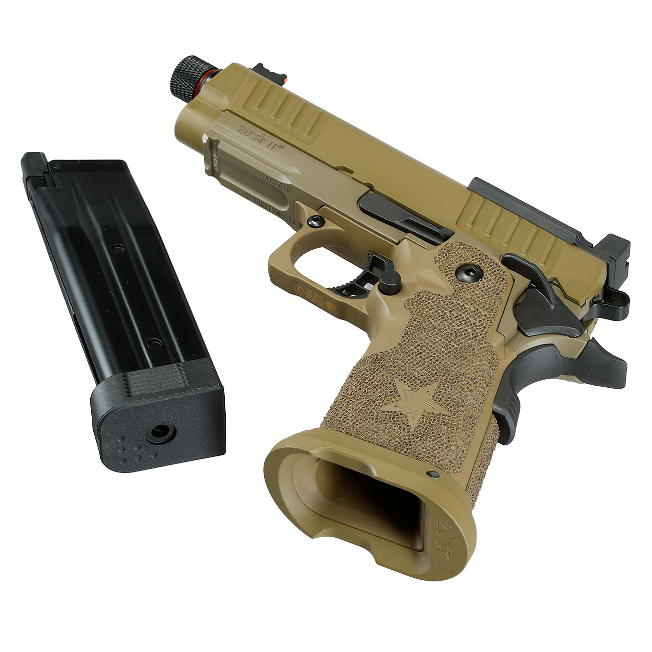 EMG Staccato 2011 C2 Vollmetall Hand Stippling Grip GBB 6mm BB Flat Dark Earth - CNC Version Bild 7