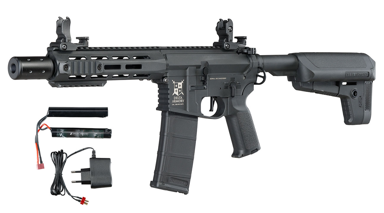 Delta Armory M4 AR15 Charlie M-LOK SilentOps 8 Zoll Komplettset S-AEG 6mm BB schwarz