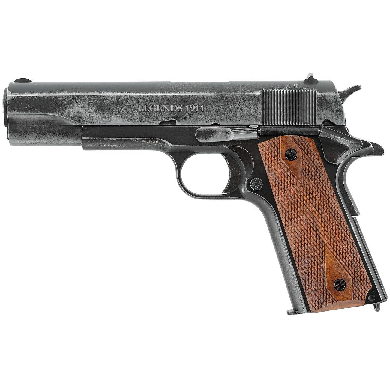 Legends 1911 Vintage CO2 Airsoft Pistole 6mm BB Vollmetall Echtholz Set mit 5x CO2 5000 BBs und Airsoft Kugelfang Bild 1