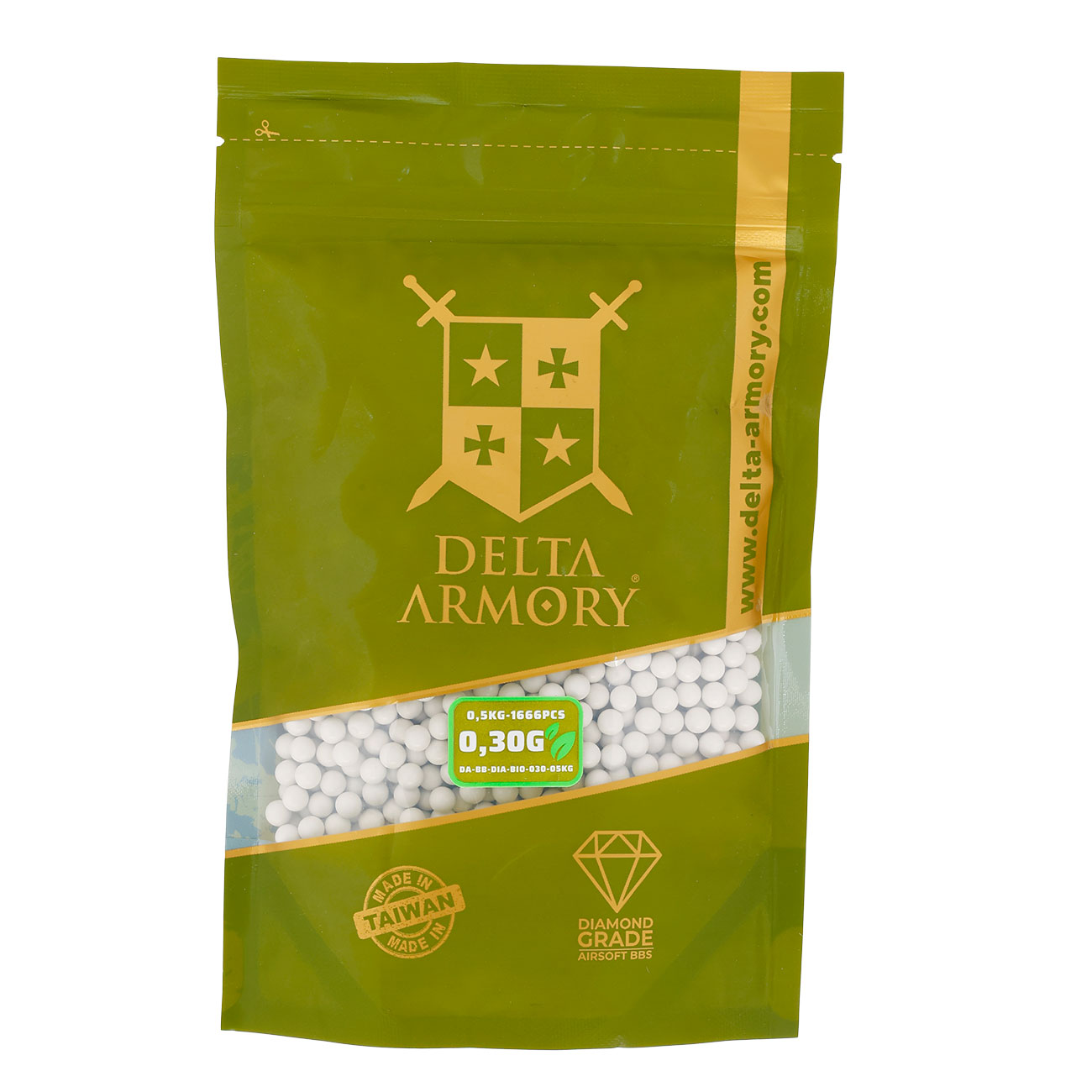 Delta Armory Diamond Grade Series Airsoft BIO BBs 0.30g 1.666er / 0,5 kg Beutel weiss