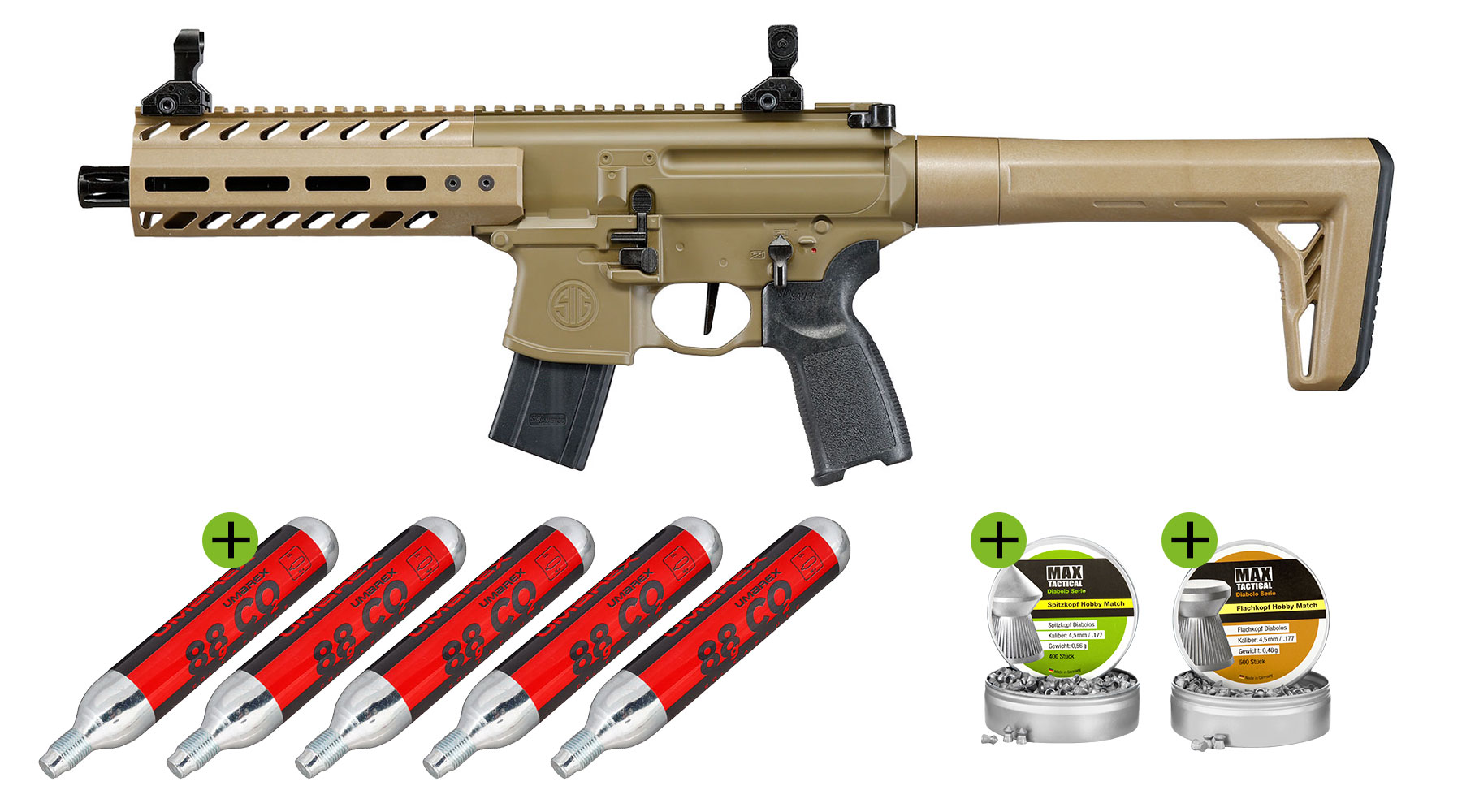 SIG Sauer MPX Gen 2 CO2 Luftgewehr 4,5 mm Diabolo Set inkl.&nbsp; 1000 Diabolos 4,5mm und 5x 88g CO2 Kapseln
