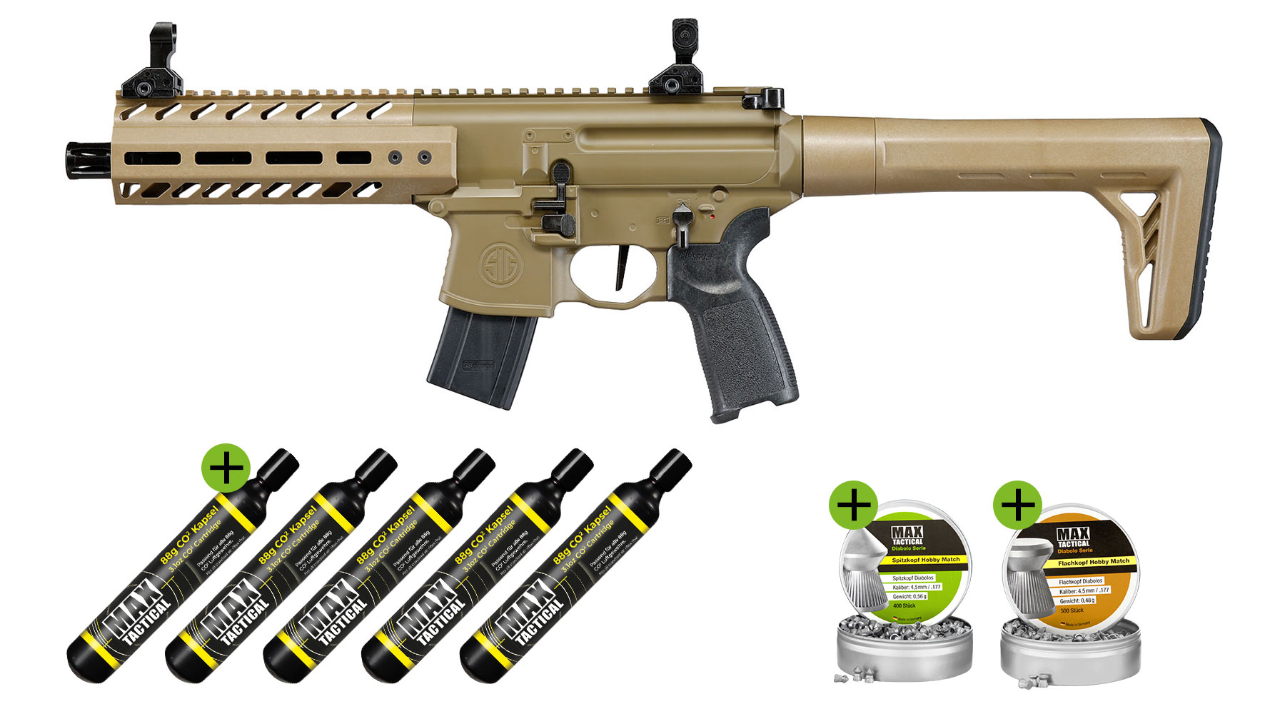 SIG Sauer MPX Gen 2 CO2 Luftgewehr 4,5 mm Diabolo Set inkl.  1000 Diabolos 4,5mm und 5x 88g CO2 Kapseln
