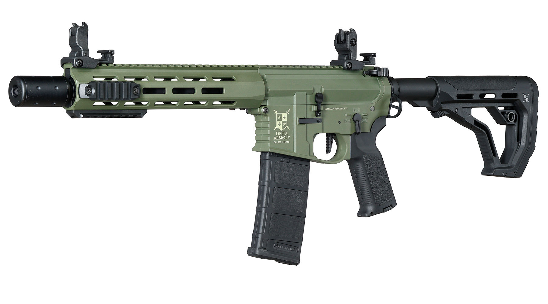 Delta Armory M4 AR15 Charlie M-LOK SilentOps 10 Zoll Eagle ETU Mosfet S-AEG 6mm BB oliv