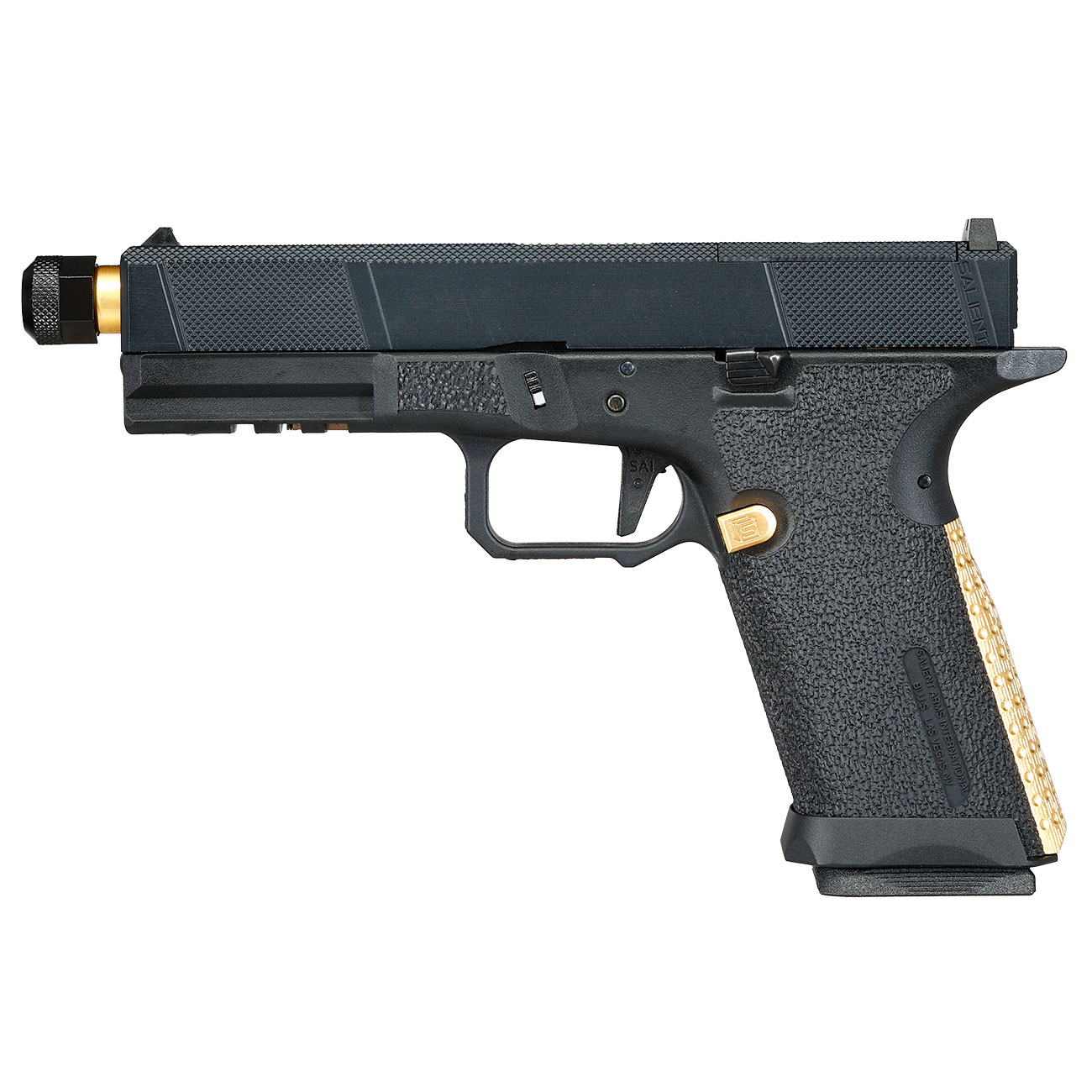 EMG / Salient Arms Int. BLU Utility Optic Ready Threaded Barrel mit Metallschlitten GBB 6mm BB schwarz / gold Bild 2