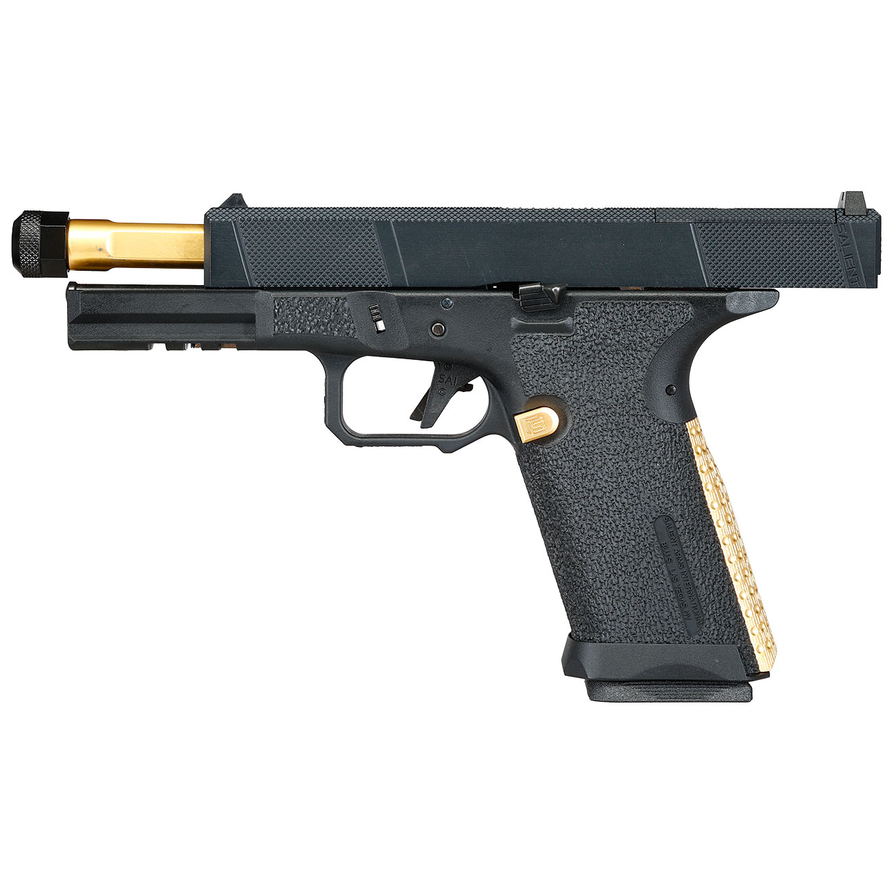 EMG / Salient Arms Int. BLU Utility Optic Ready Threaded Barrel mit Metallschlitten GBB 6mm BB schwarz / gold Bild 4