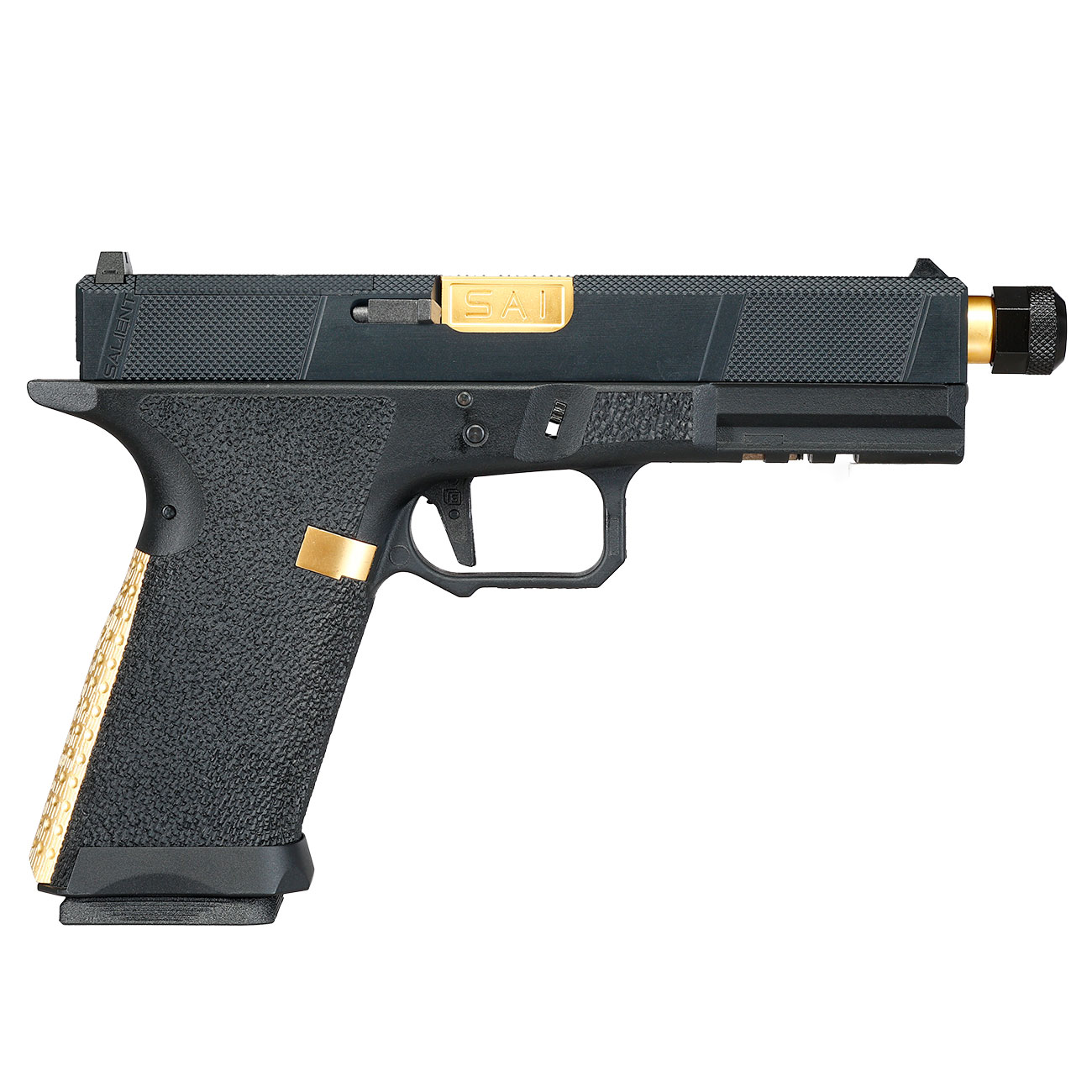 EMG / Salient Arms Int. BLU Utility Optic Ready Threaded Barrel mit Metallschlitten GBB 6mm BB schwarz / gold Bild 5