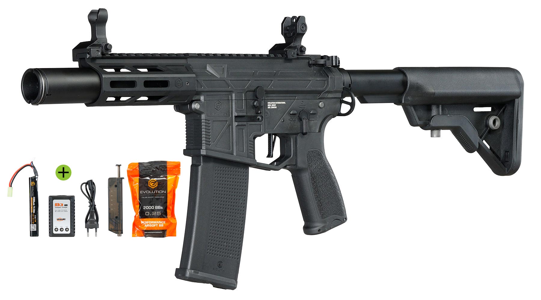 Evolution M4 Ghost XS EMR A Carbontech AEG 6mm BB schwarz - Komplettset