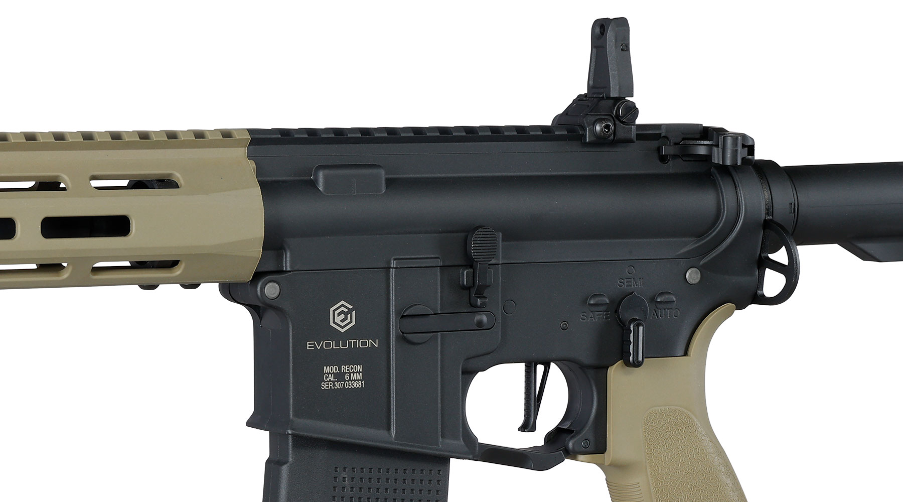 Evolution Airsoft M4 Recon S 10 Zoll Carbontech AEG 6mm BB Black 'n' Tan Bild 8