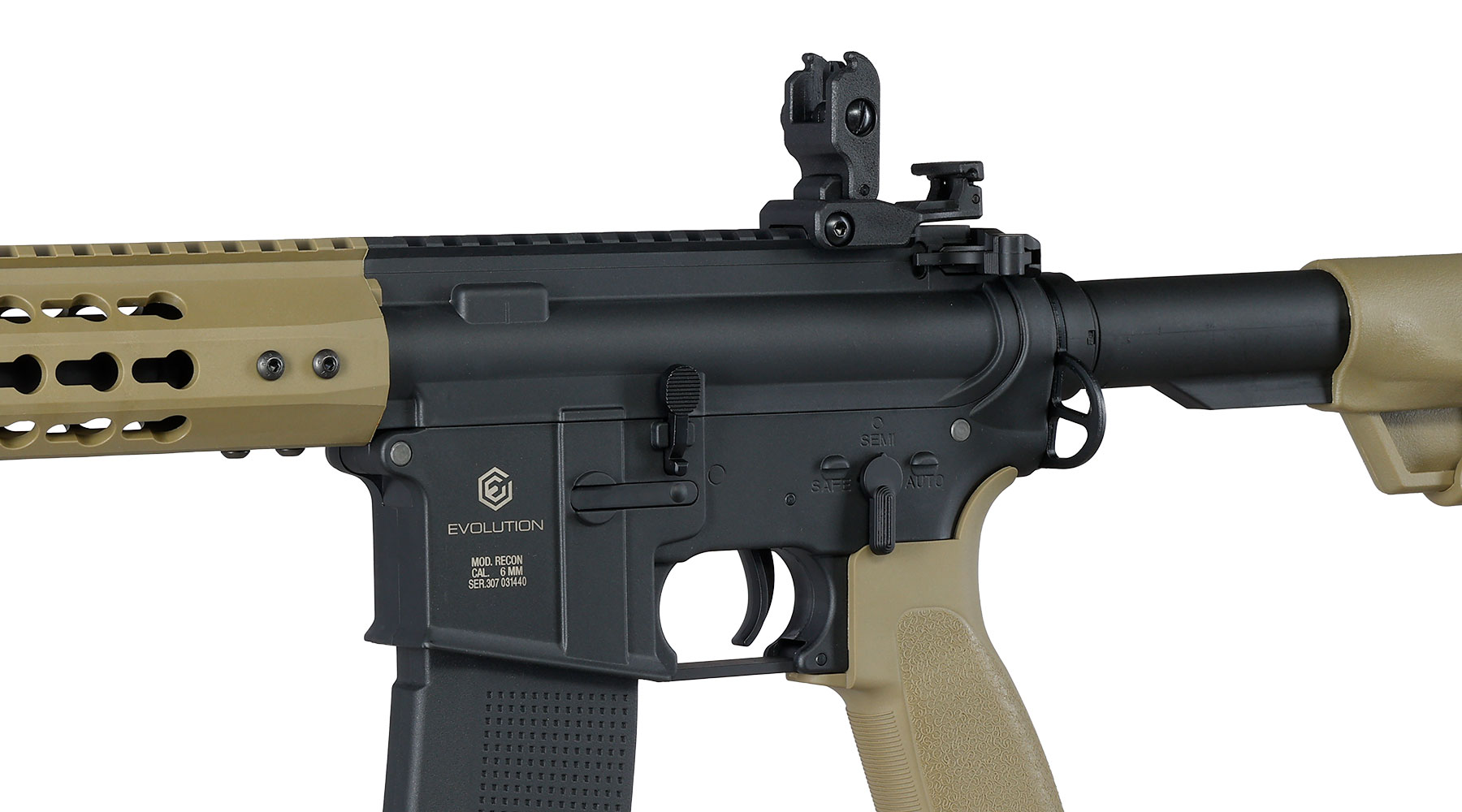 Evolution Airsoft M4 Recon S 14.5 Zoll Carbontech AEG 6mm BB Black 'n' Tan Bild 8