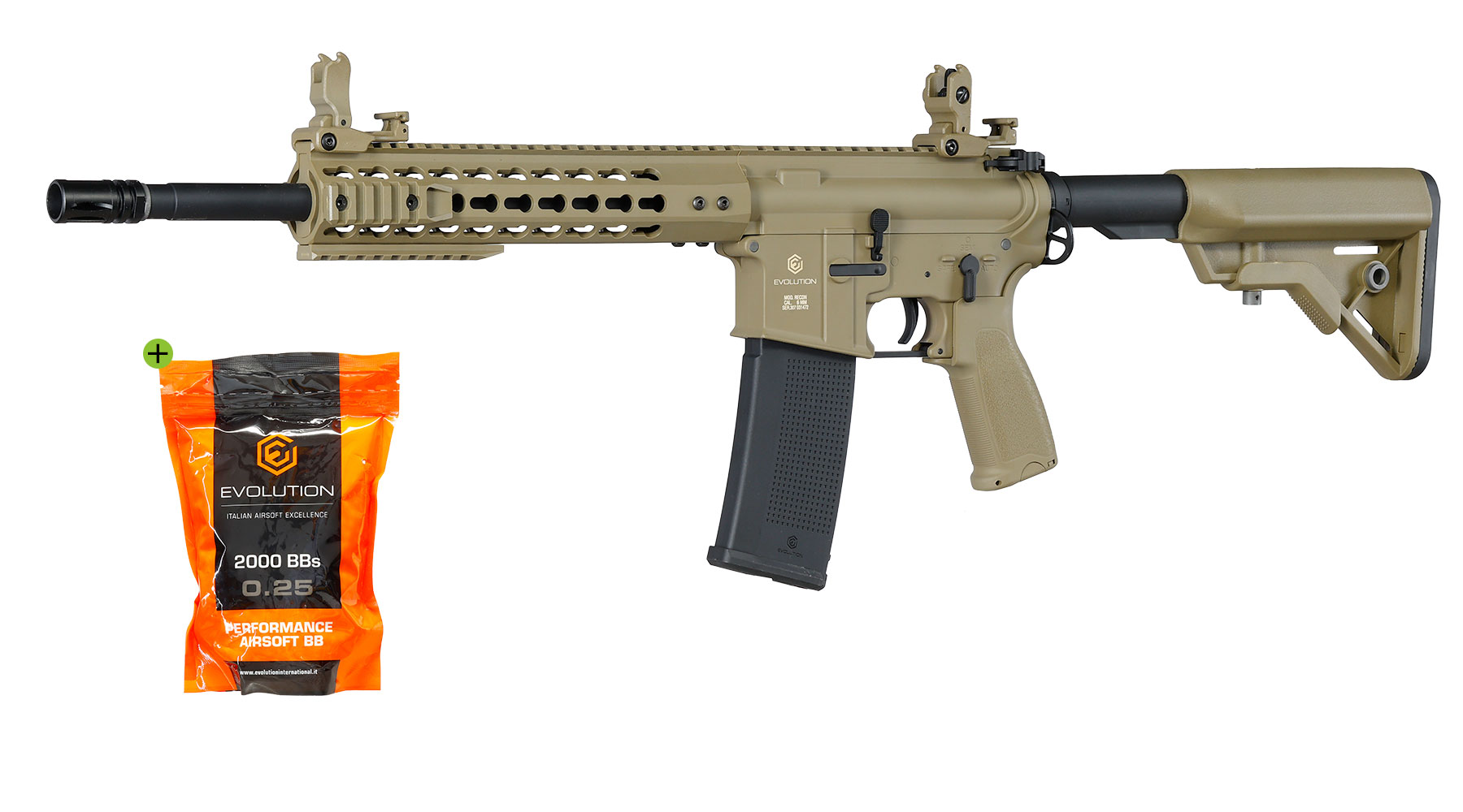 Evolution Airsoft M4 Recon S 14.5 Zoll Carbontech AEG 6mm BB tan