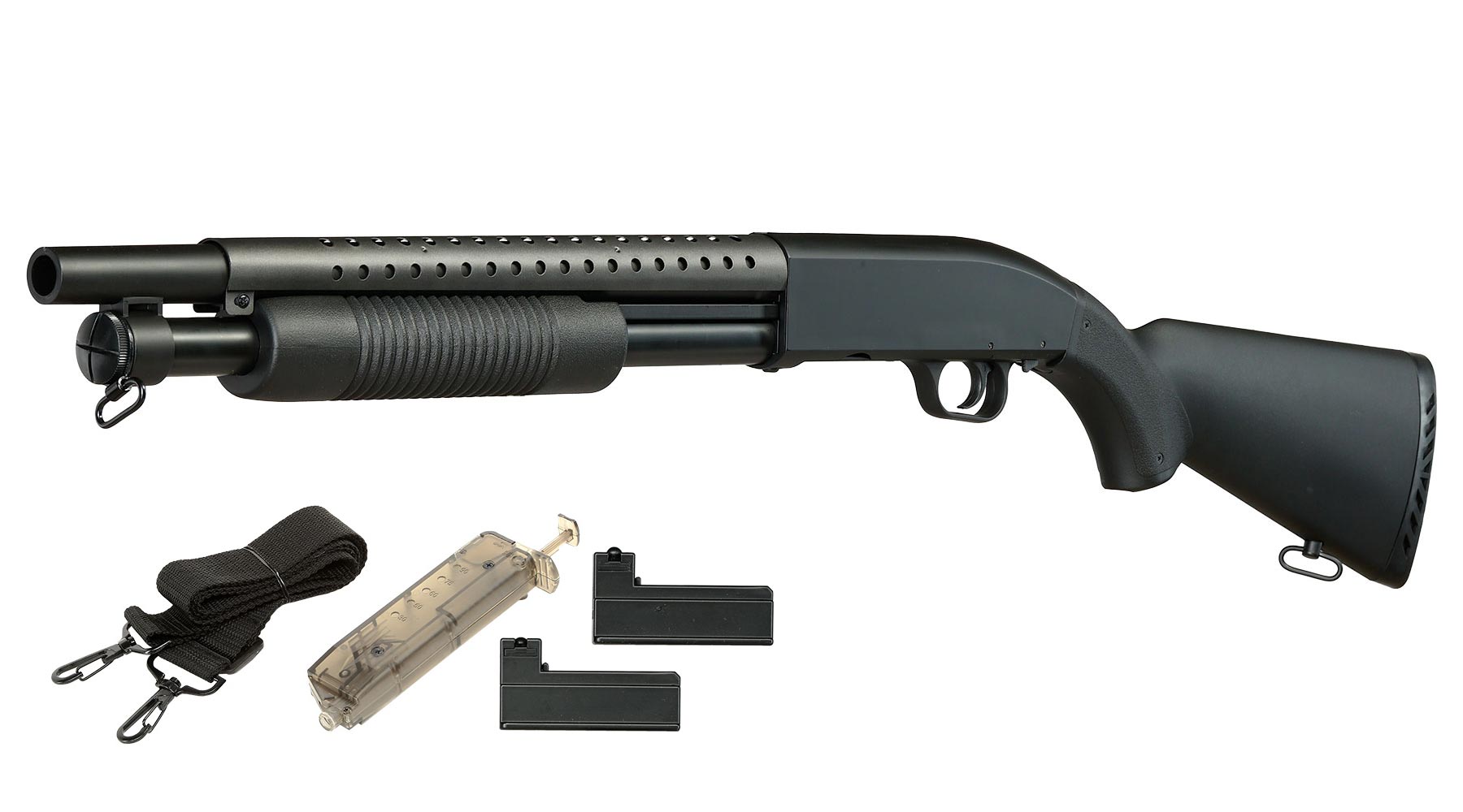D.E. M500 Combat Shotgun Fixed Stock Version Springer 6mm BB schwarz