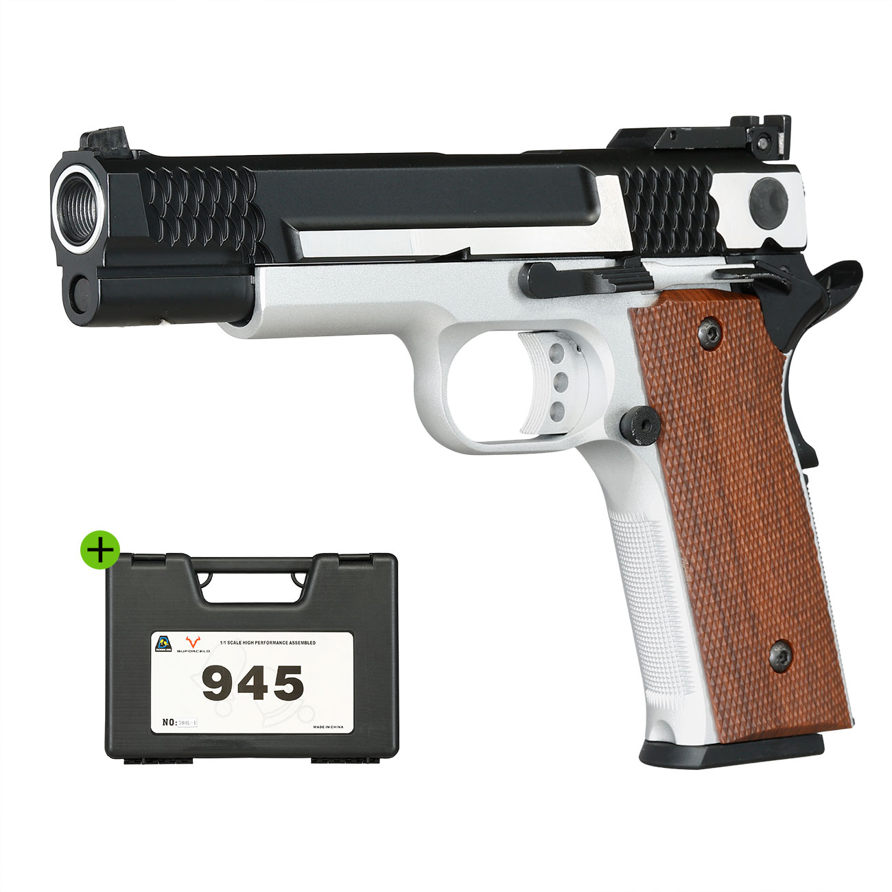 Double Bell M945 Vollmetall GBB 6mm BB Two Tone Finish inkl. Pistolenkoffer