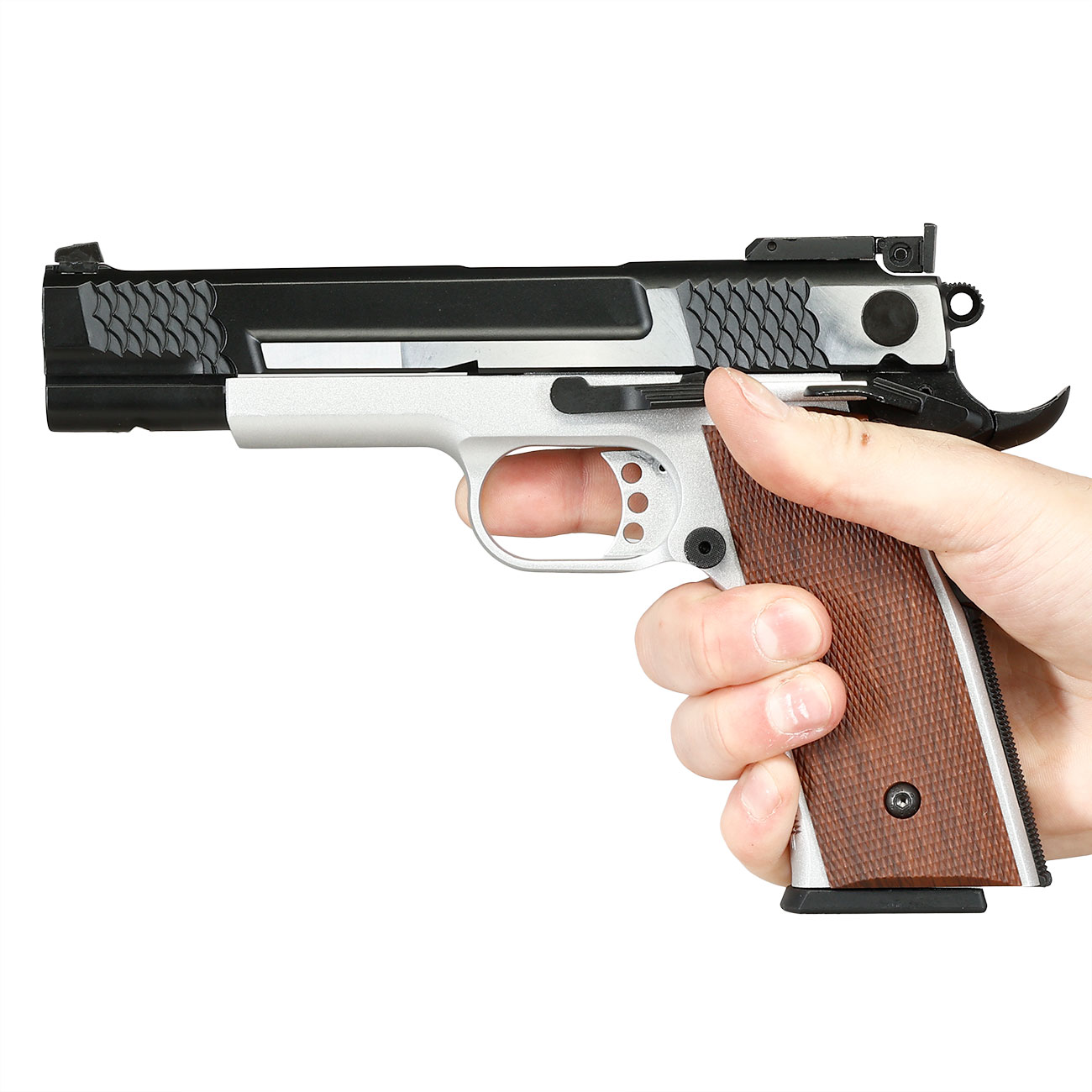 Double Bell M945 Vollmetall GBB 6mm BB Two Tone Finish inkl. Pistolenkoffer Bild 3