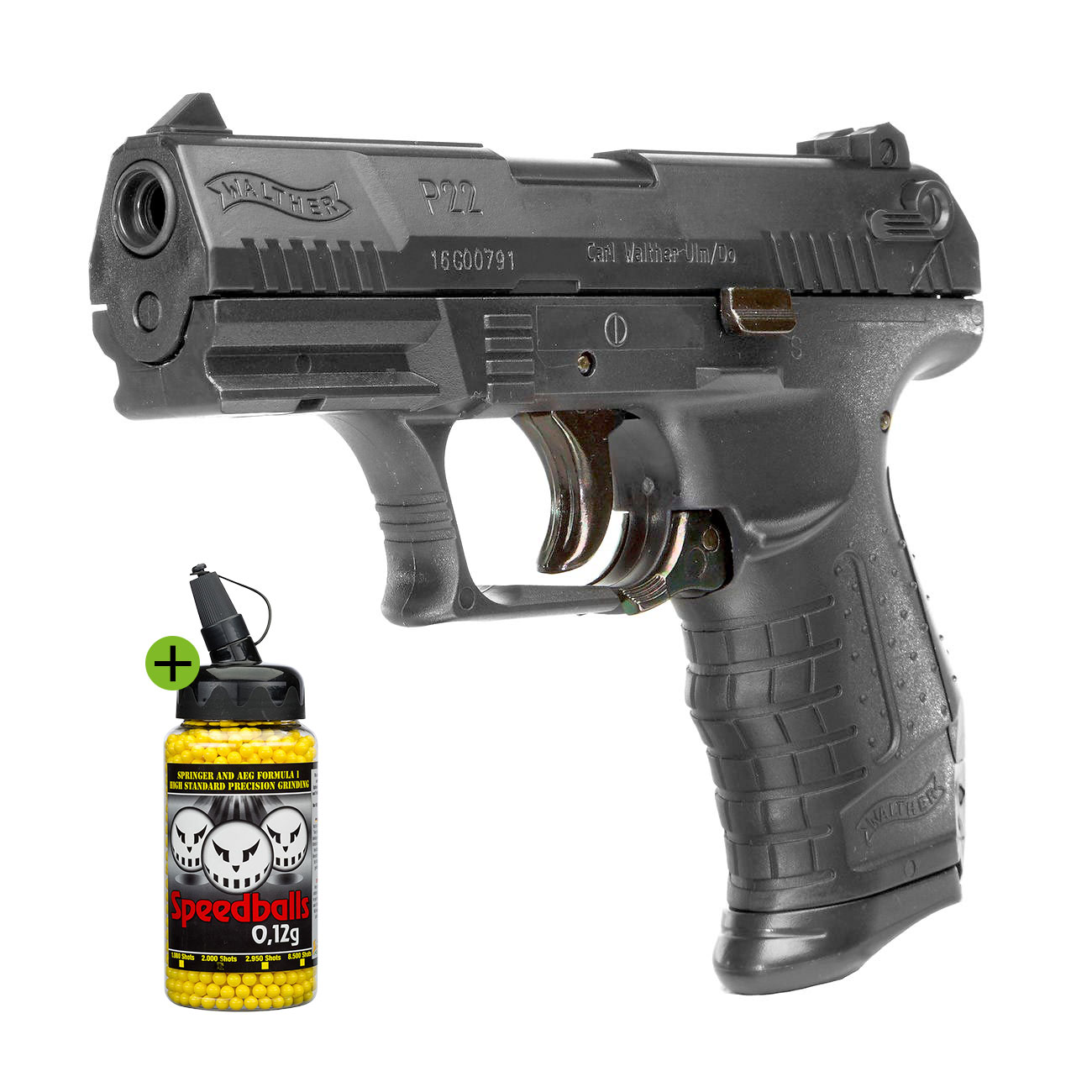 SET Walther P22 Springer Airsoft Pistole 6 mm BB und 2000 Speedballs Kugeln