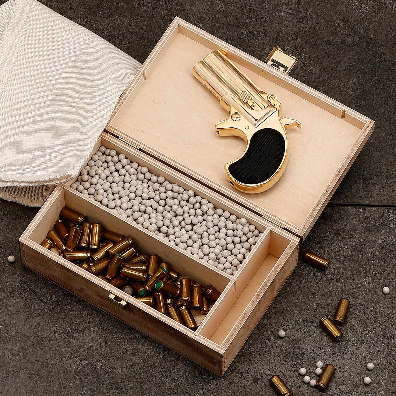 MaxTact Derringer Double Barrel Vollmetall Gas 6mm BB gold Bild 1