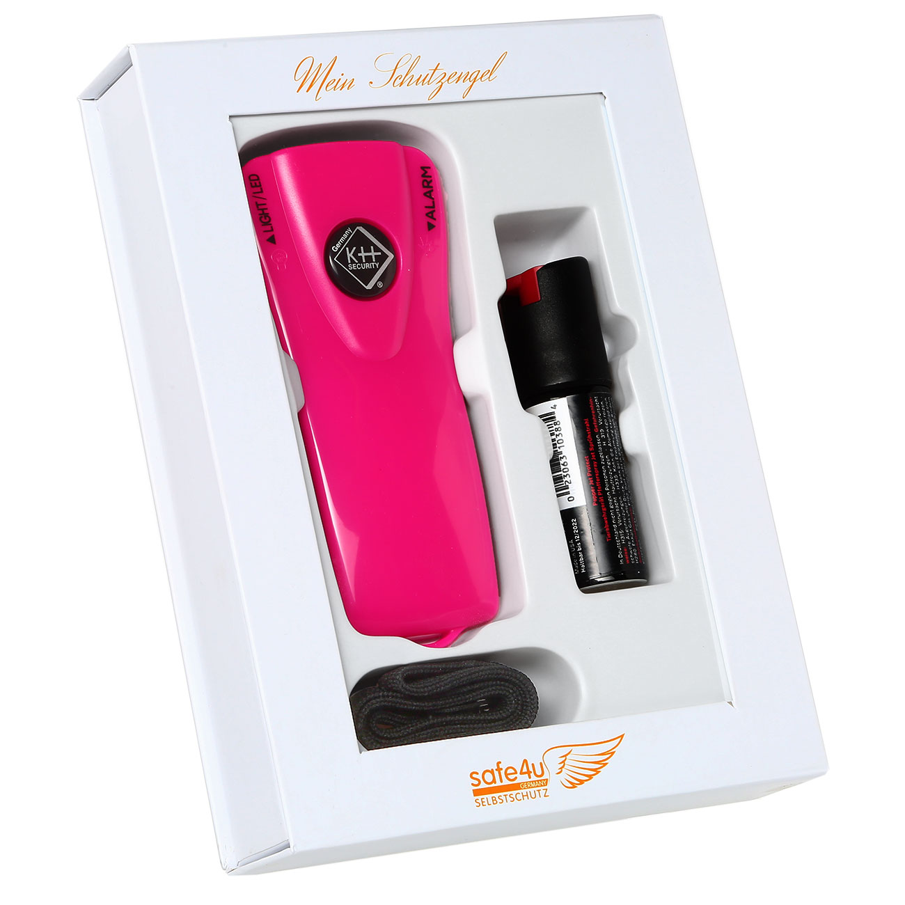 Geschenkset mit Pepper Jet Pocket Pfefferspray und Alarm LED-Taschenlampe pink