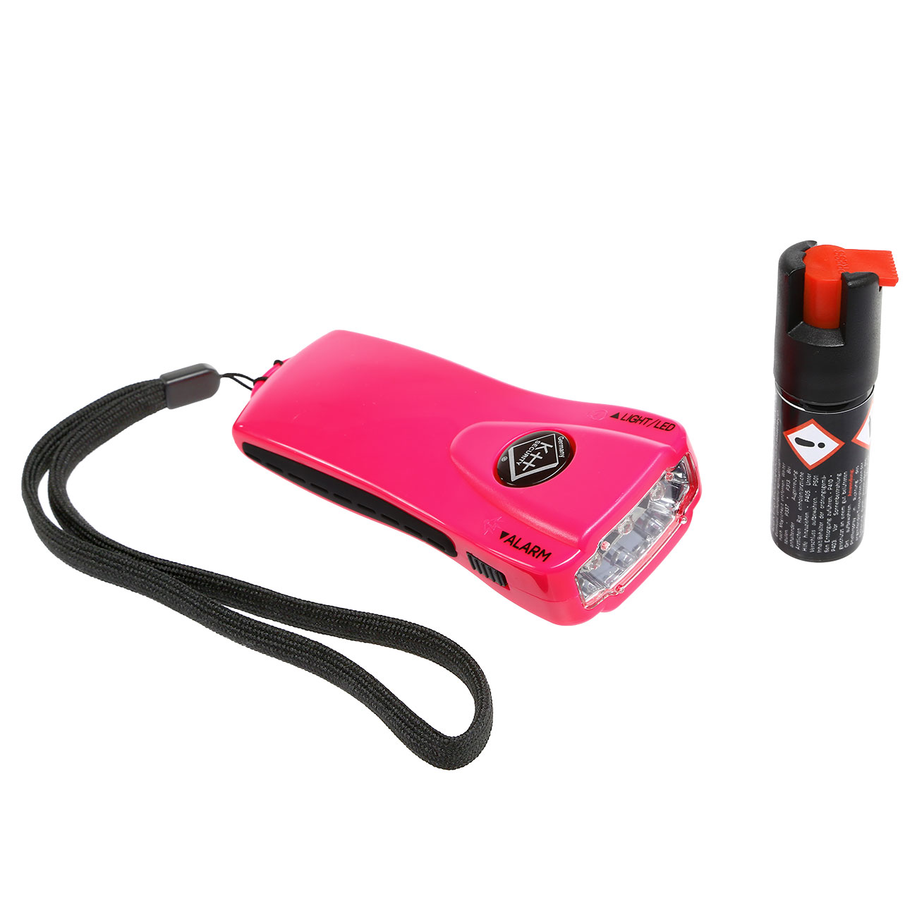 Geschenkset mit Pepper Jet Pocket Pfefferspray und Alarm LED-Taschenlampe pink Bild 2