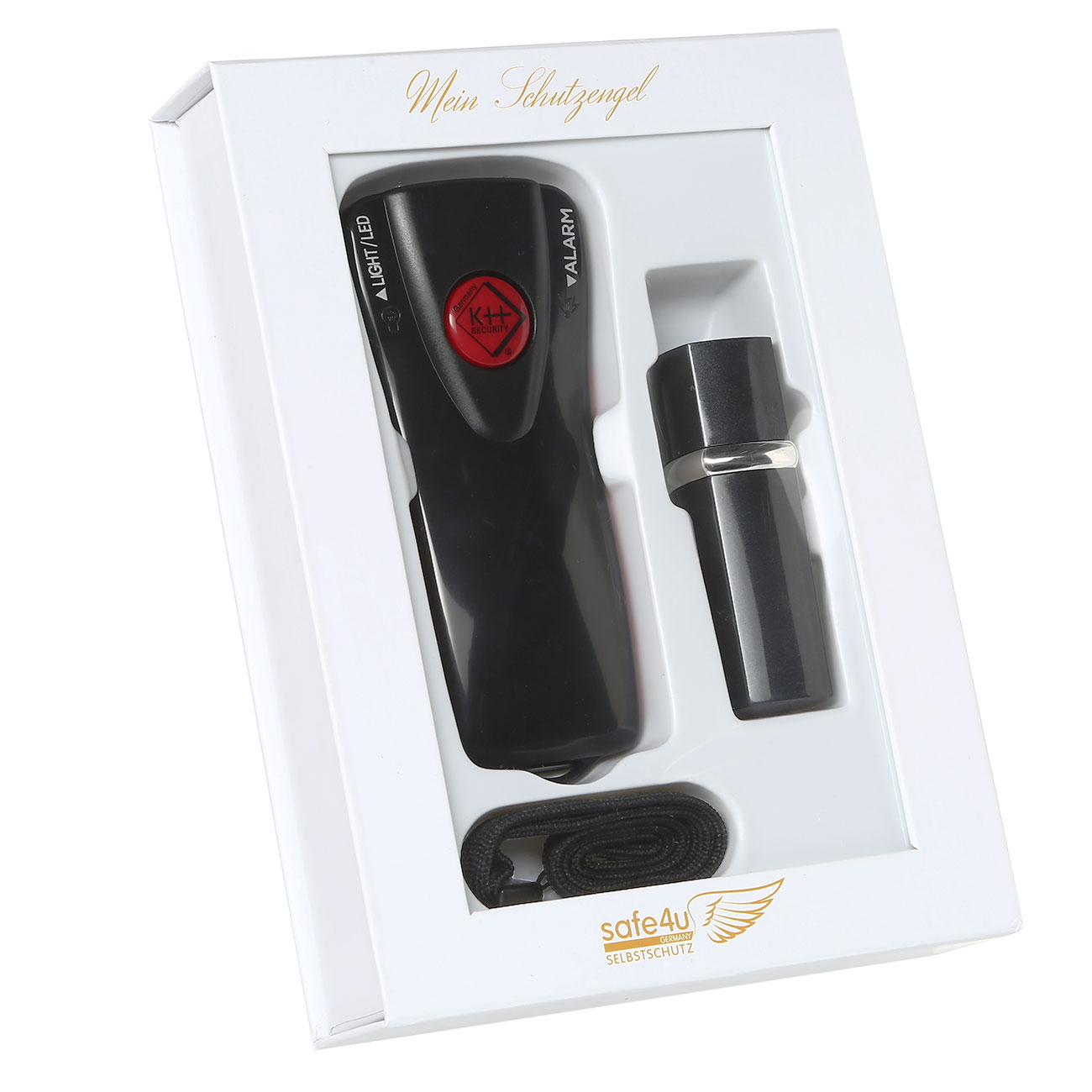 Geschenkset mit LED Alarm-Taschenlampe und Alarm-Lippenstift schwarz