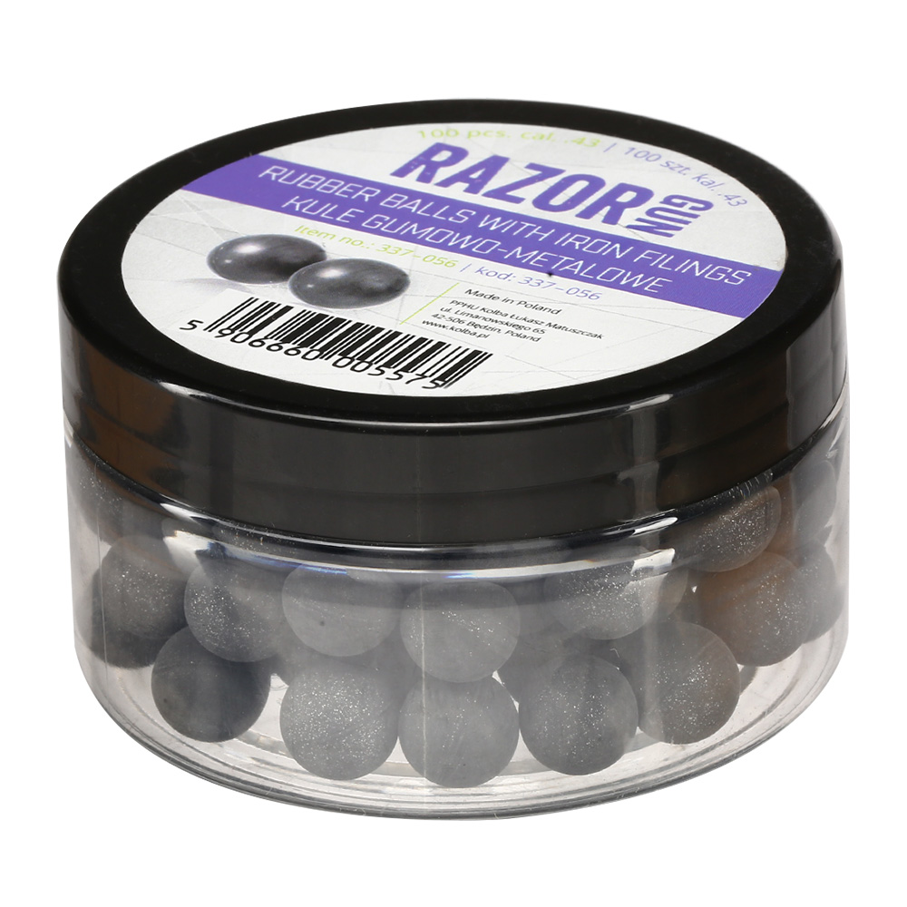 Razor Gun Rubber Steel Balls Gummikugeln mit Eisenfllung Kaliber .43 grau 100er Dose
