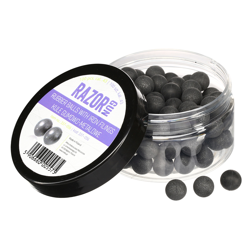 Razor Gun Rubber Steel Balls Gummikugeln mit Eisenfllung Kaliber .43 grau 100er Dose Bild 1