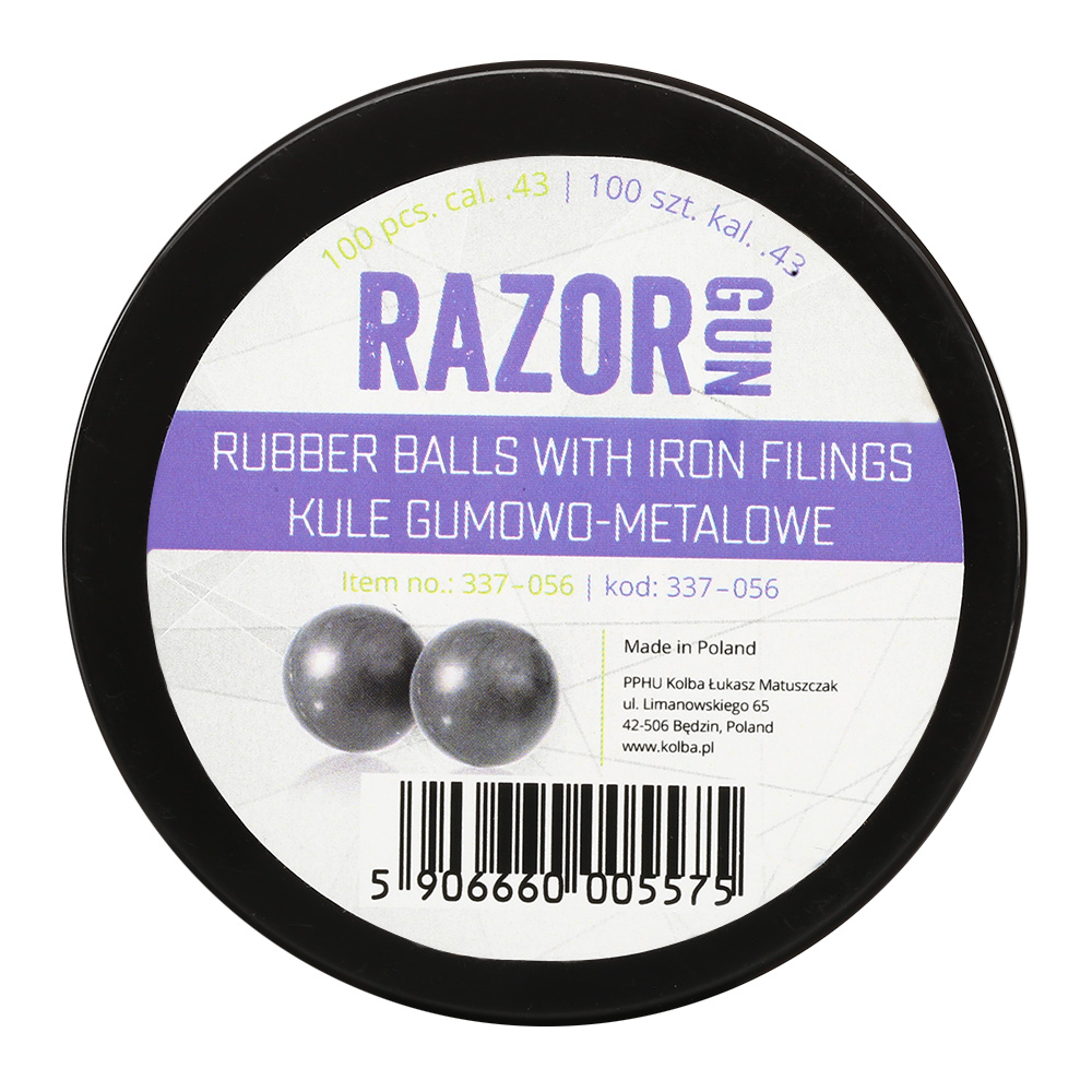 Razor Gun Rubber Steel Balls Gummikugeln mit Eisenfllung Kaliber .43 grau 100er Dose Bild 2