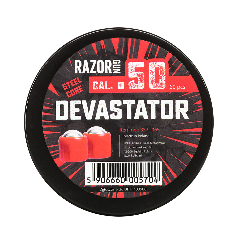 Razor Gun Devastator Kunststoffmunition mit Stahlspitze Kaliber .50 fr HDR50 / TR50 rot 60er Dose Bild 2