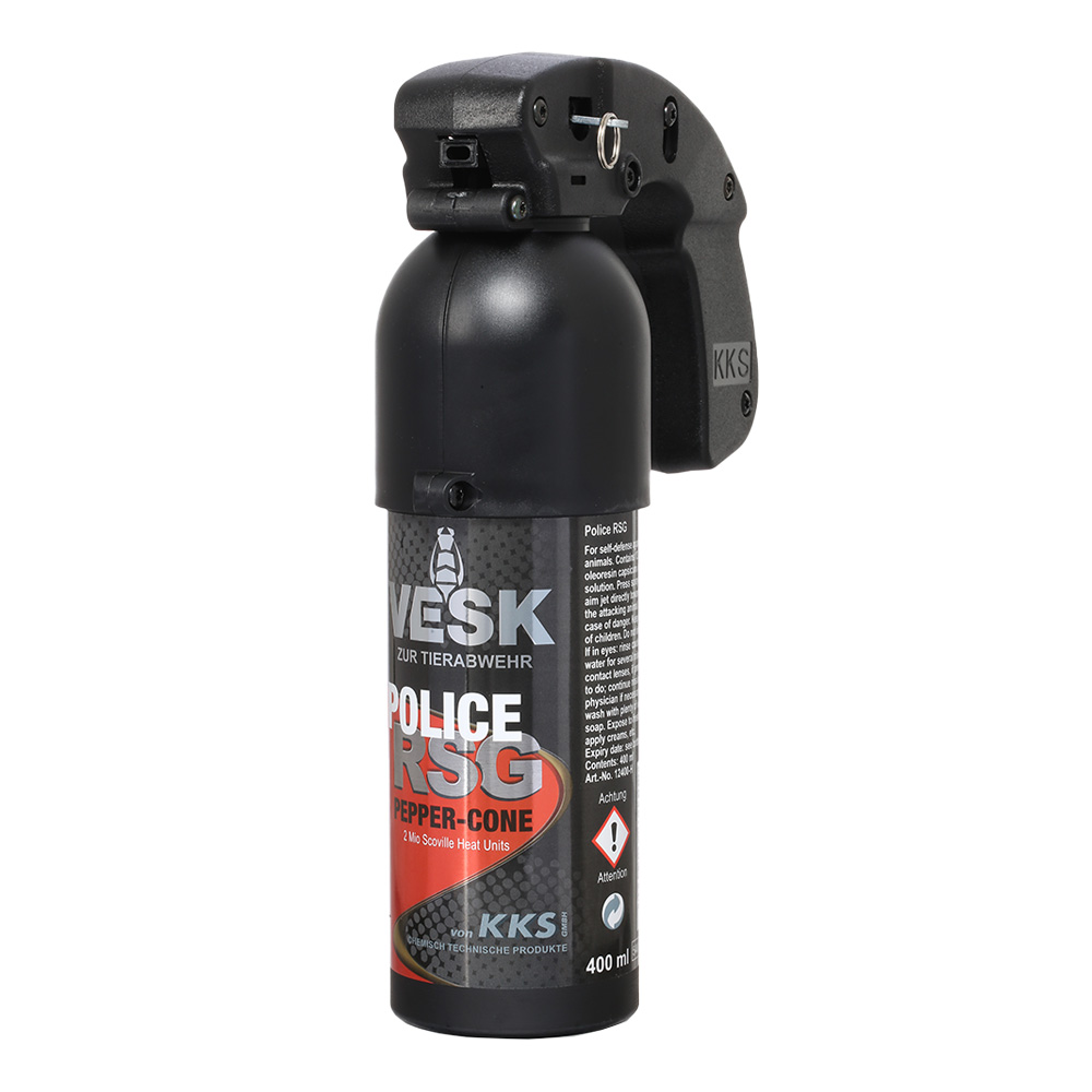 VESK RSG Police Pfefferspray, 400 ml Breitstrahl mit Weitstrahlventil