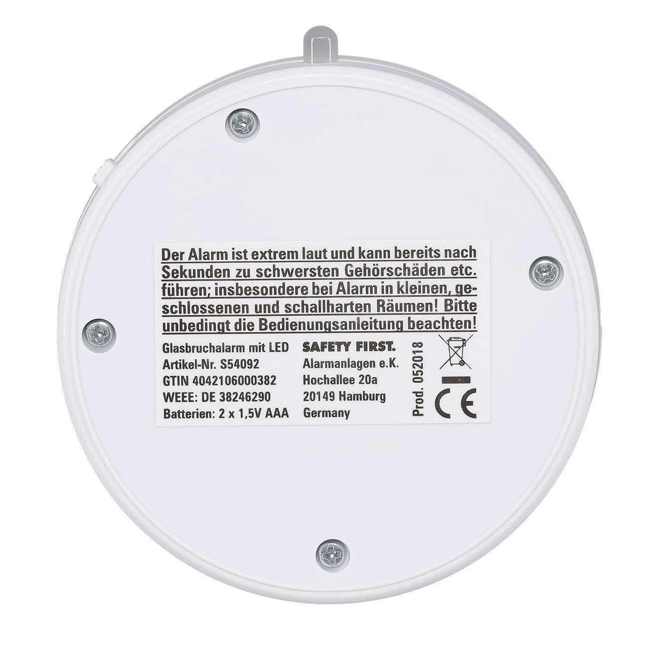 Safety First Glasbruchalarm 120 dB mit LED-Blinklicht wei� Bild 1