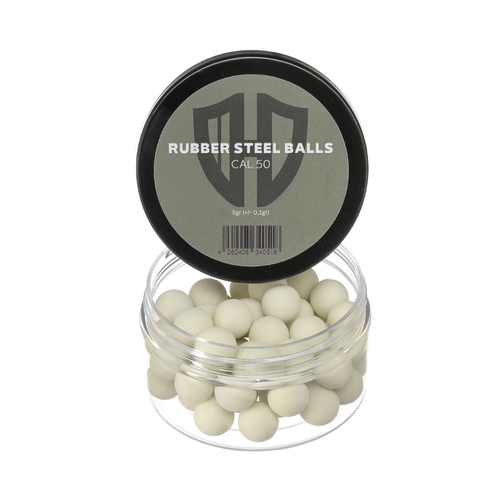 Rubber Steel Balls Gummikugeln mit Stahlkern Kaliber .50 wei 50er Dose Bild 1