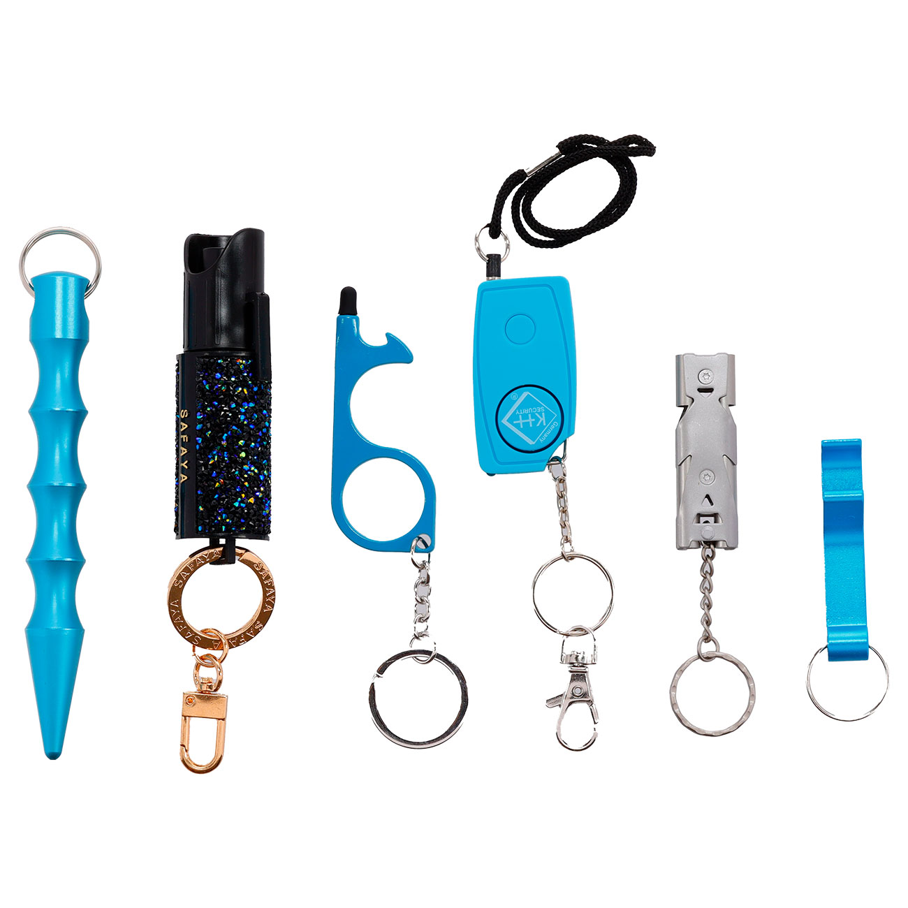 Selbstschutz Geschenkset Schutzengel hellblau Schlsselanhnger, Personenalarm, Armband, Signalpfeife, Flaschenffner, No Trkon Bild 2