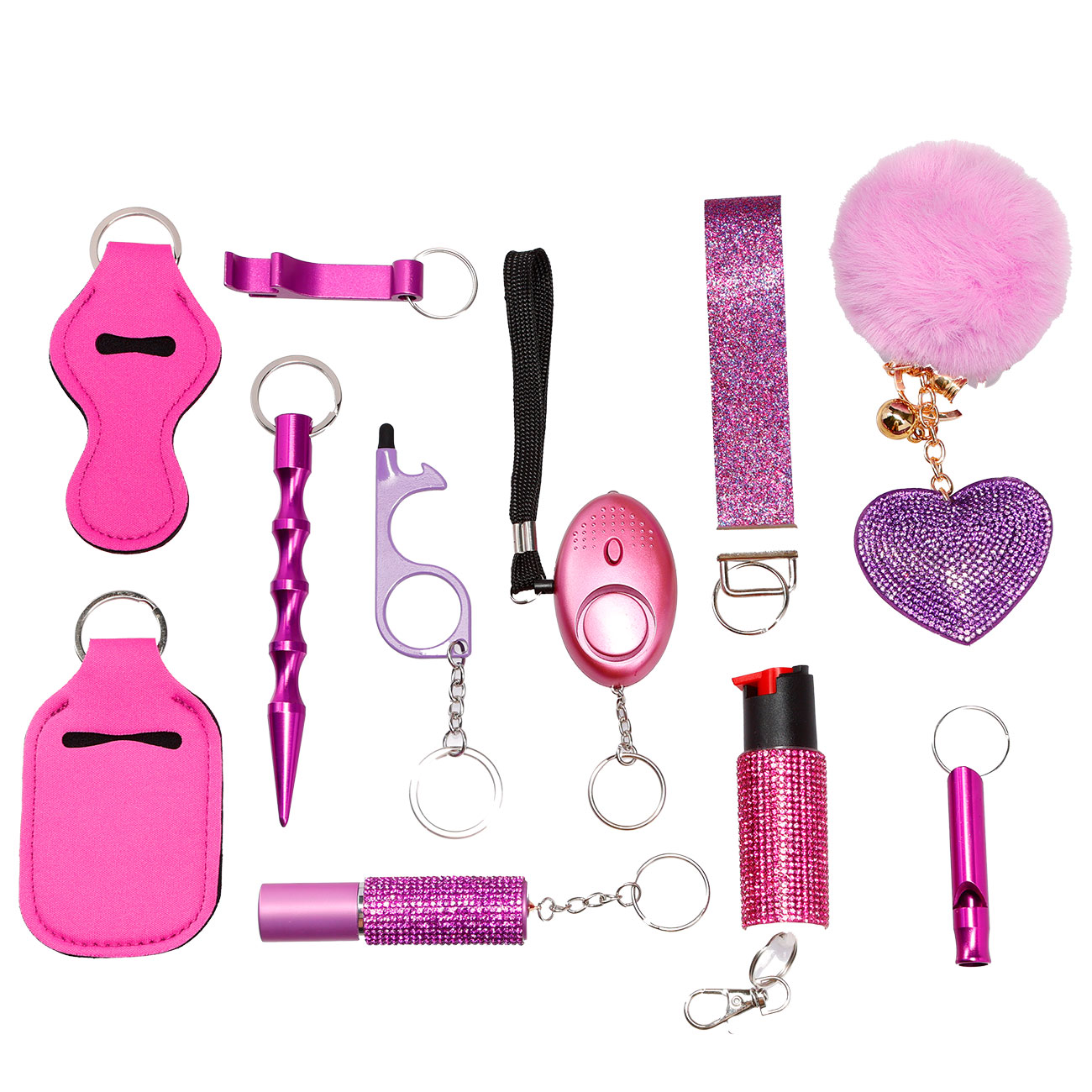Selbstschutz Geschenkset Schutzengel violett Schlsselanhnger, Personenalarm, Armband, Signalpfeife, Flaschenffner, No Trkont Bild 1