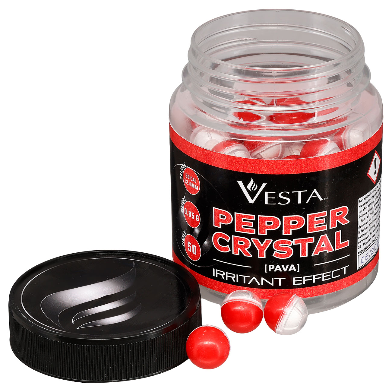 Vesta Pfefferkugeln Pepper Crystal Balls Kal. .50 rot/wei 50er Dose Bild 2