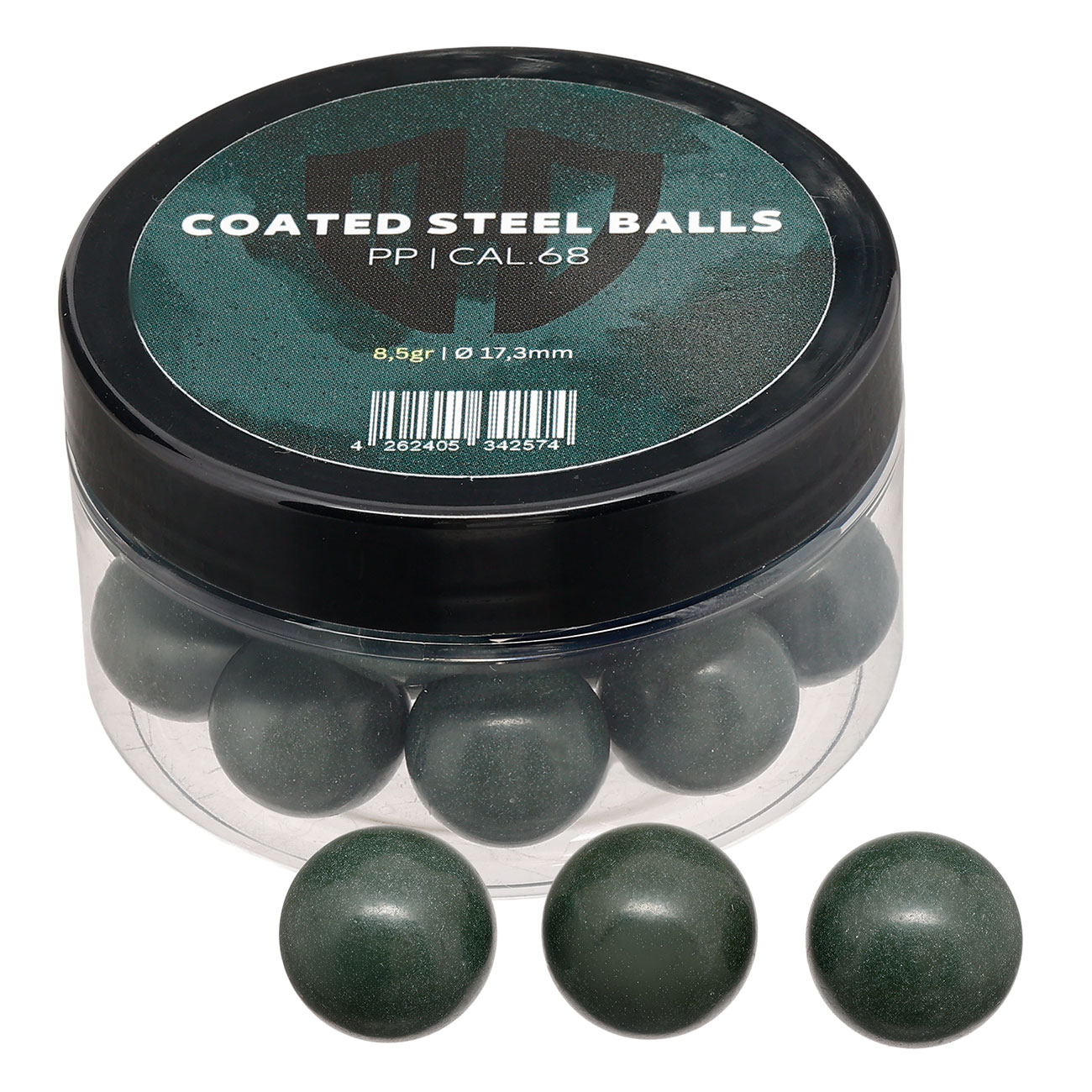 Coated Steel Balls Kaliber .68 mit Kunststoffmantel 8,5g oliv 20er Dose
