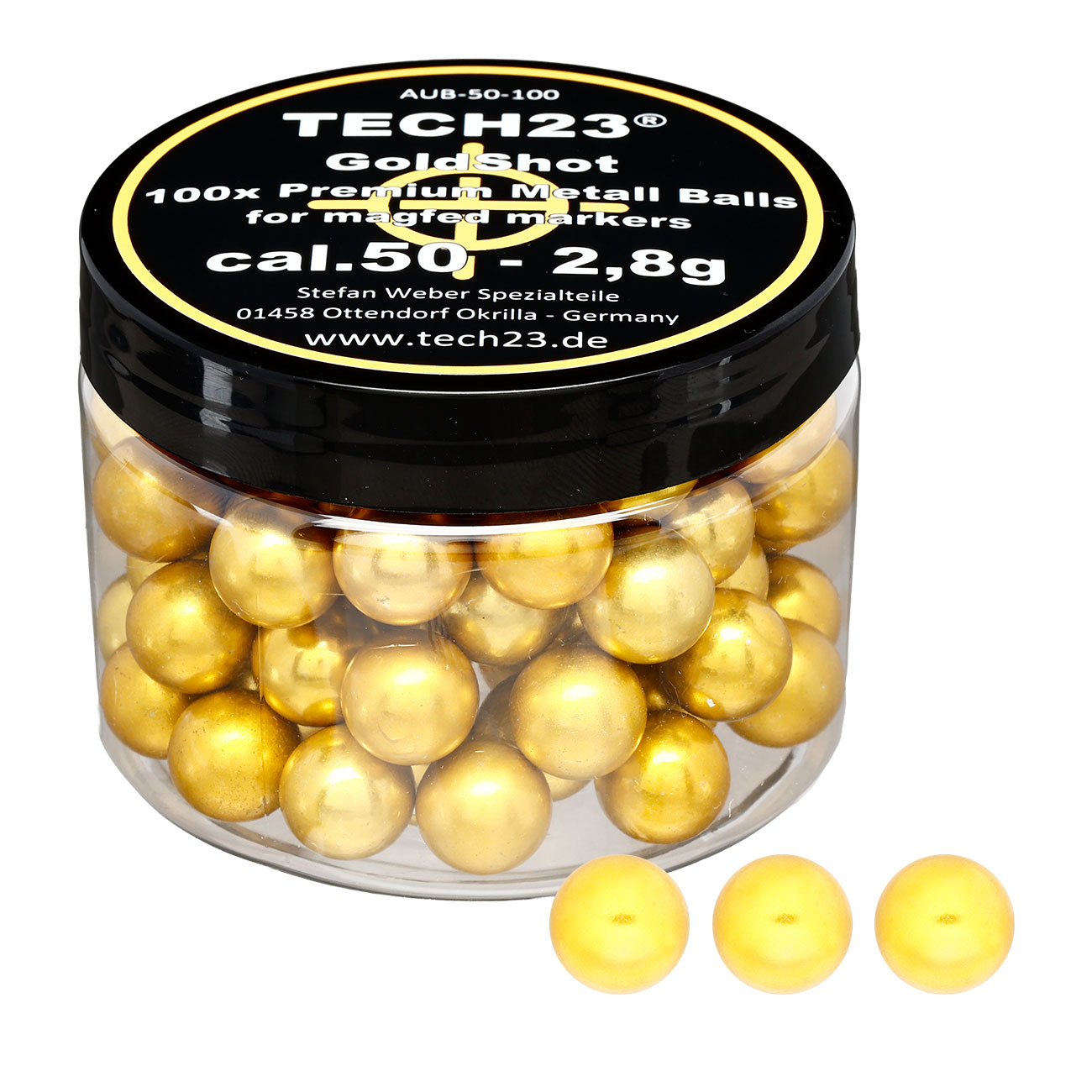 Tech23 Gold-Shot extra harte Aluminium Kugeln 2,8g Kaliber .50 goldfarben 100er Dose