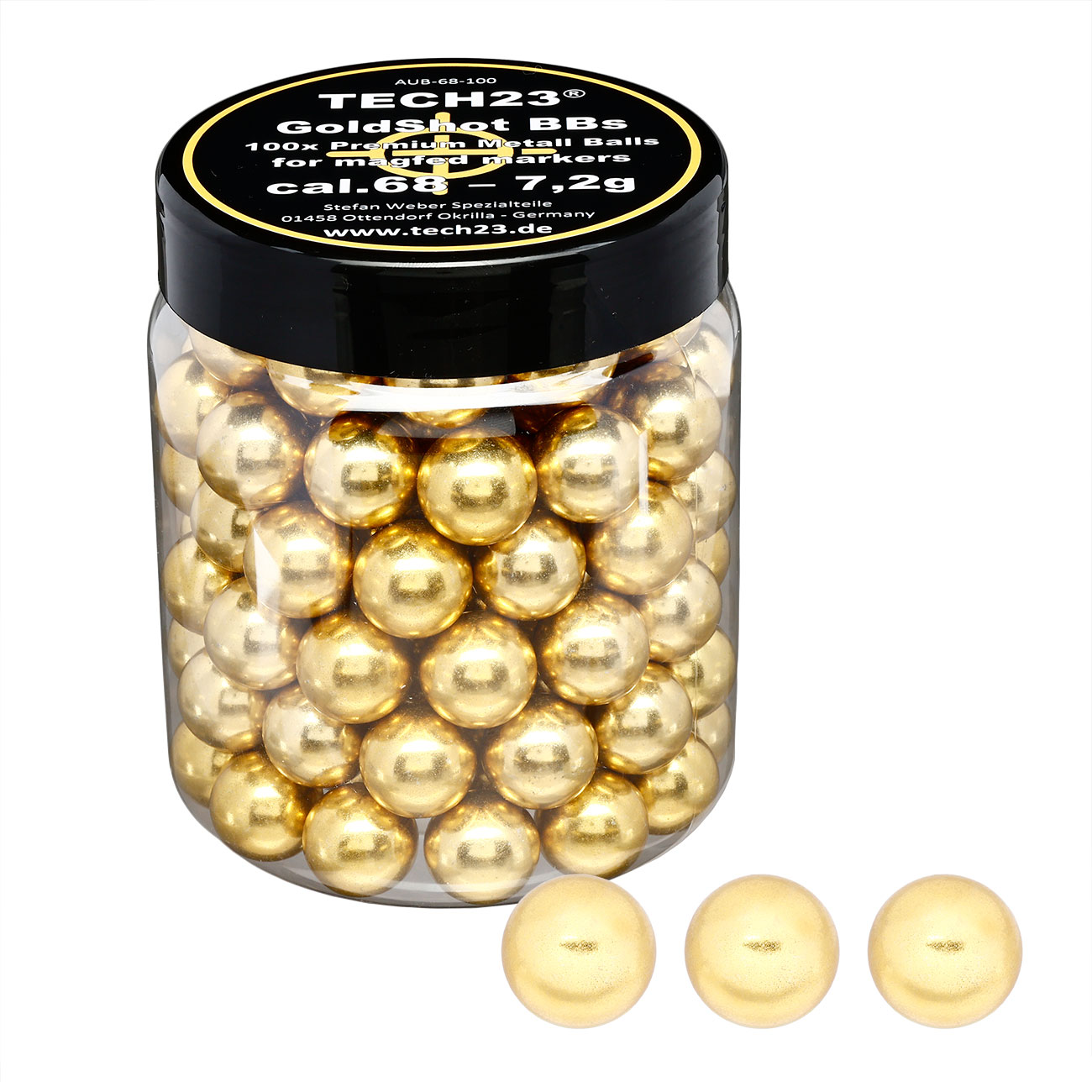 Tech23 Gold-Shot extra harte Aluminium Kugeln 7,2g Kaliber .68 goldfarben 100er Dose